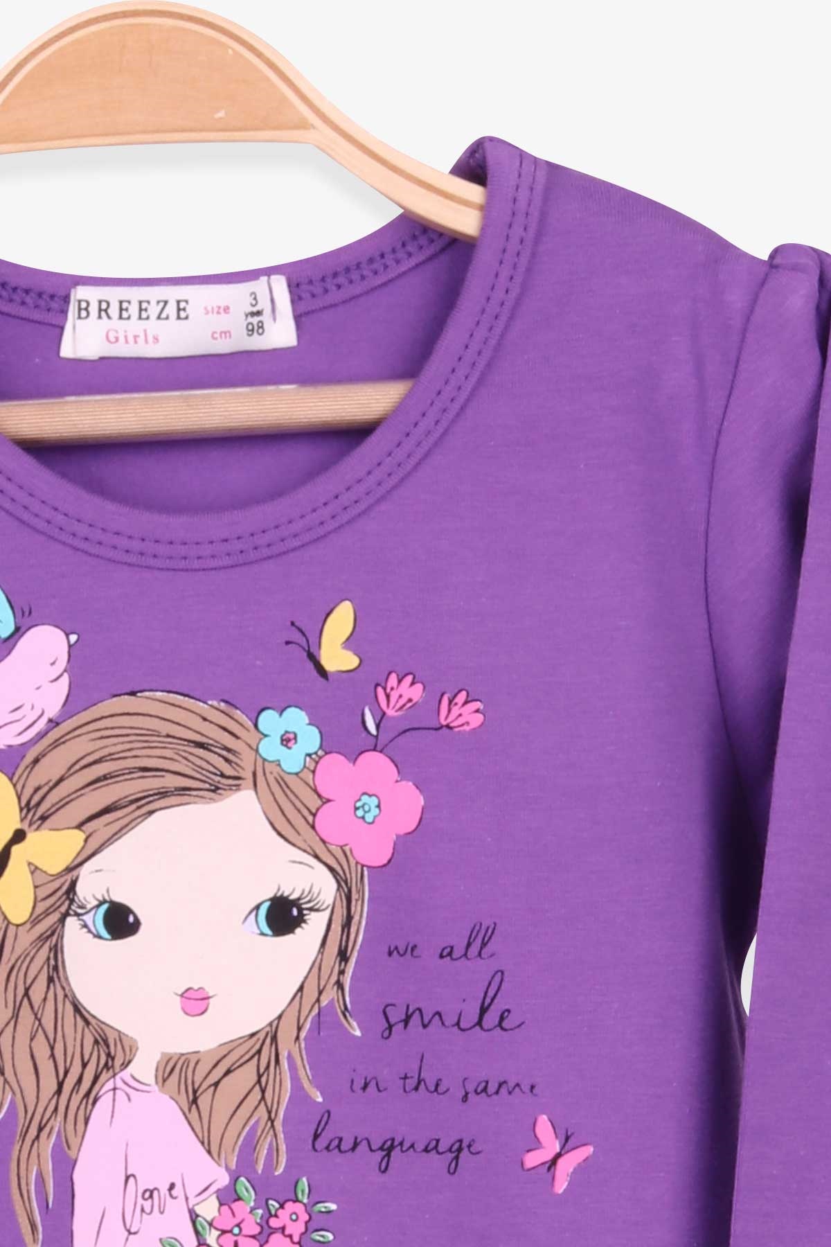 Breeze Kız Çocuk Uzun Kollu Elbise Baskı Desenli Mor (3-7 Yaş)
