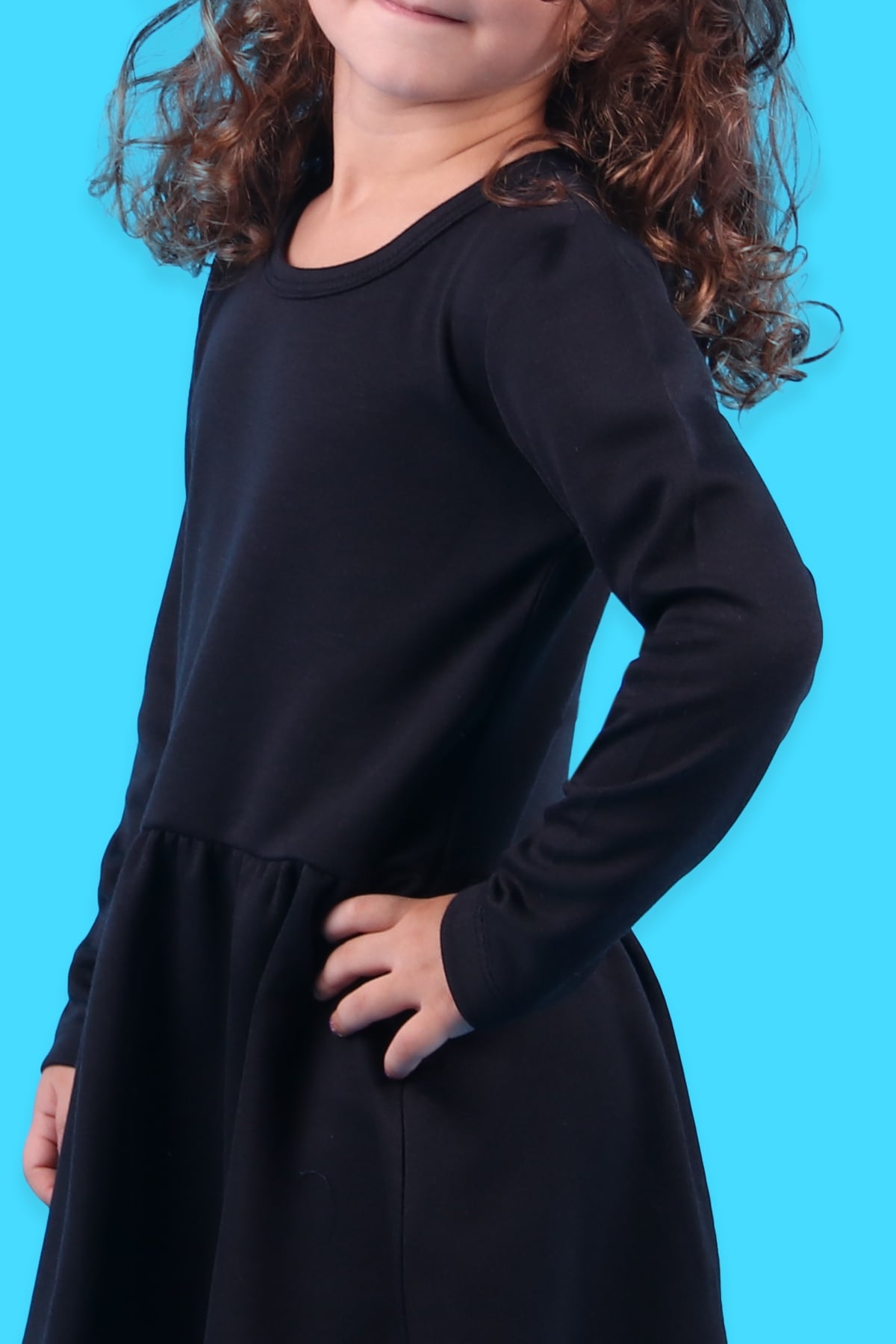 Breeze Kız Çocuk Uzun Kollu Elbise Basic Siyah (3-7 Yaş)
