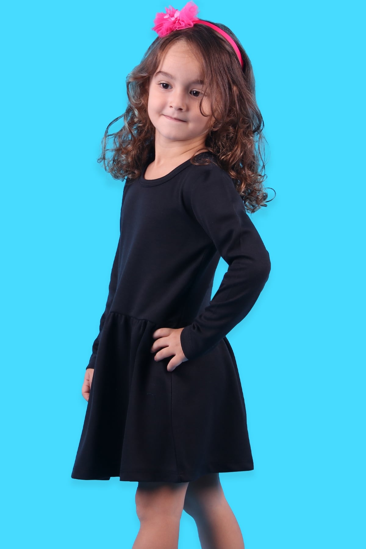 Breeze Kız Çocuk Uzun Kollu Elbise Basic Siyah (3-7 Yaş)