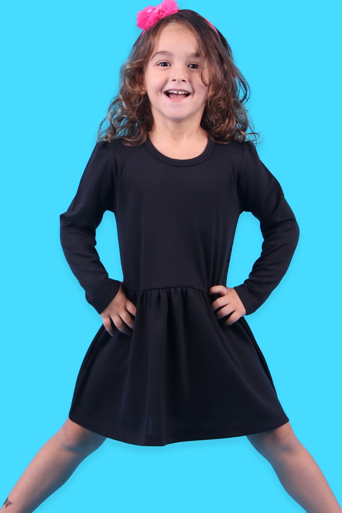Breeze Kız Çocuk Uzun Kollu Elbise Basic Siyah (3-7 Yaş)