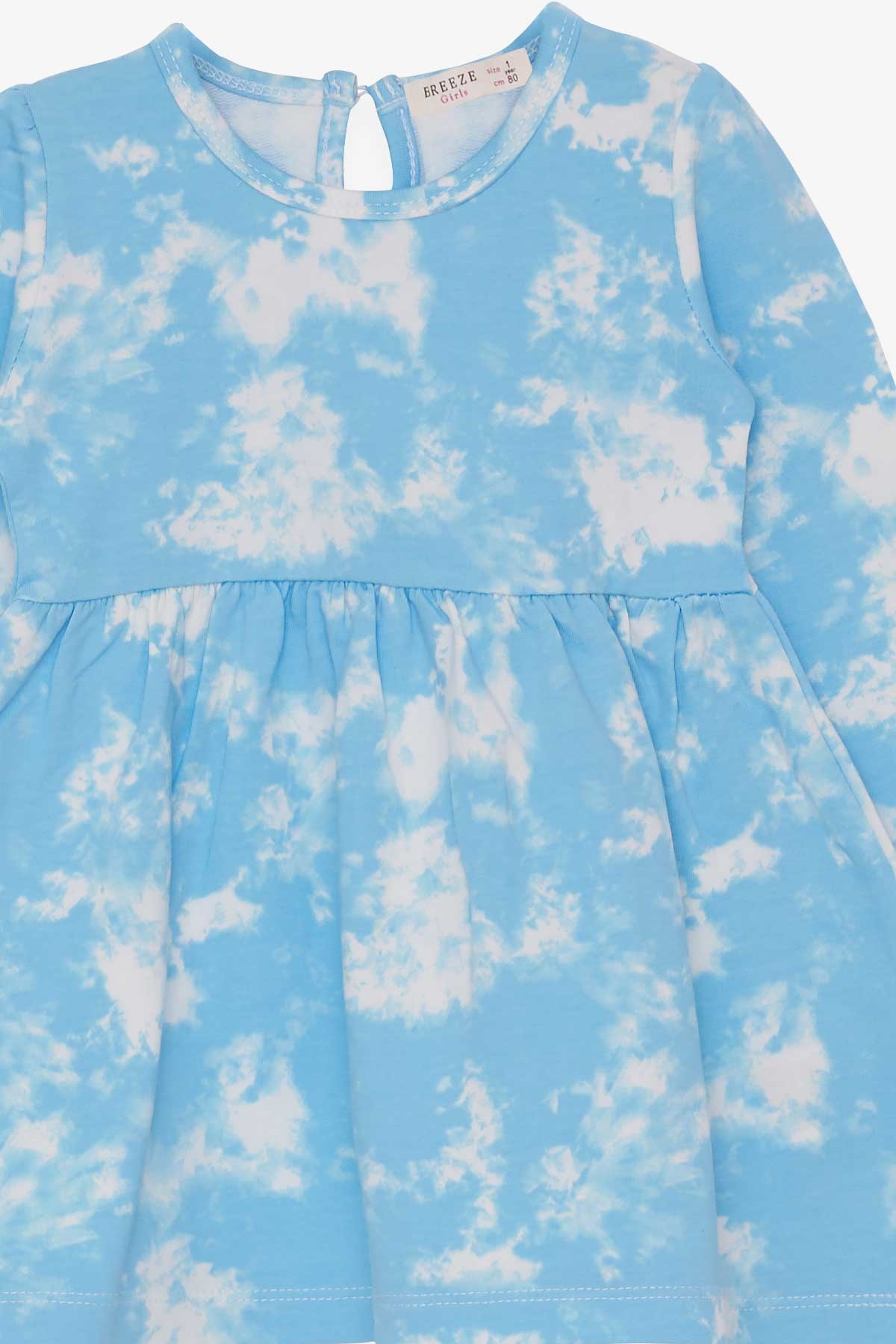 Breeze Kız Çocuk Uzun Kollu Elbise Batik Desenli Açık Mavi (1-4 Yaş)