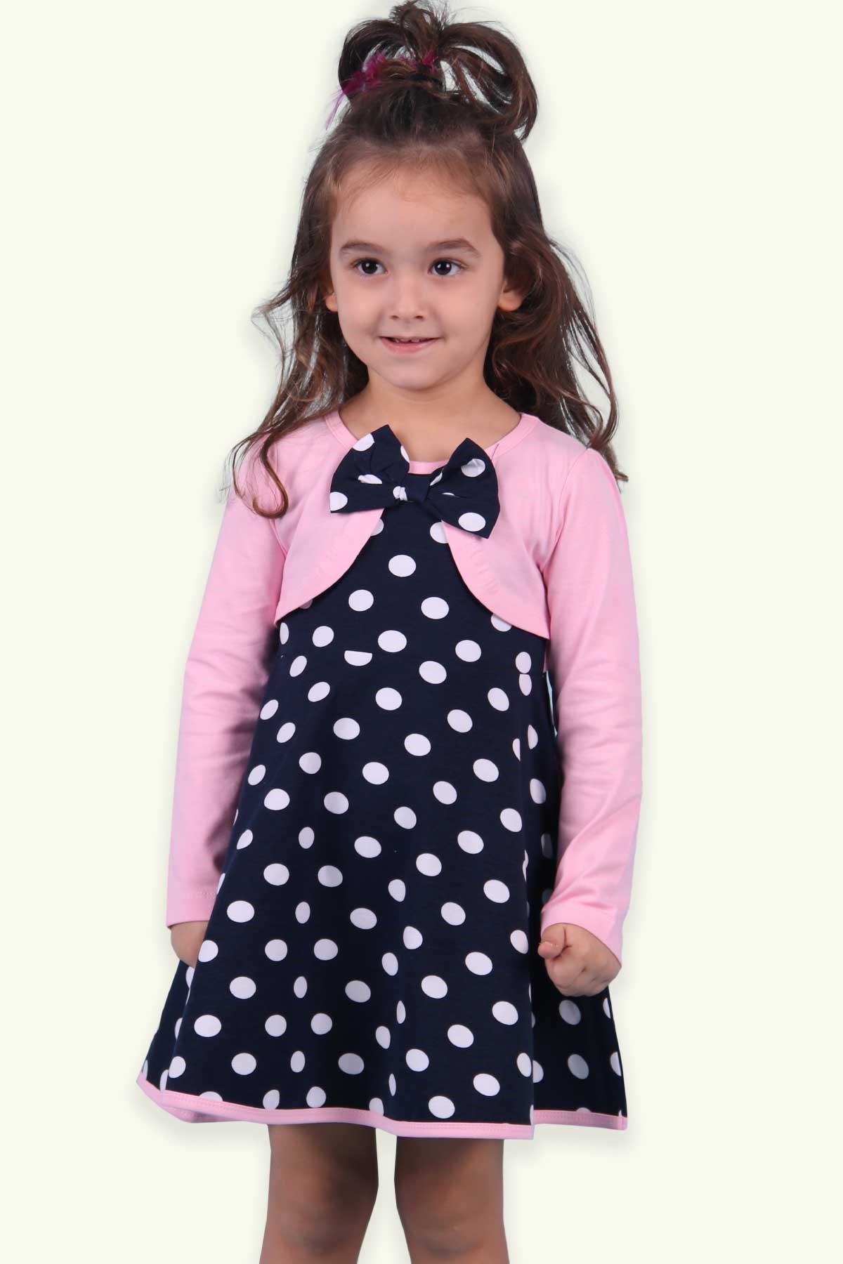 Breeze Kiz Çocuk Uzun Kollu Elbise Bolerolu Fiyonklu Lacivert (3-8 Yaş)