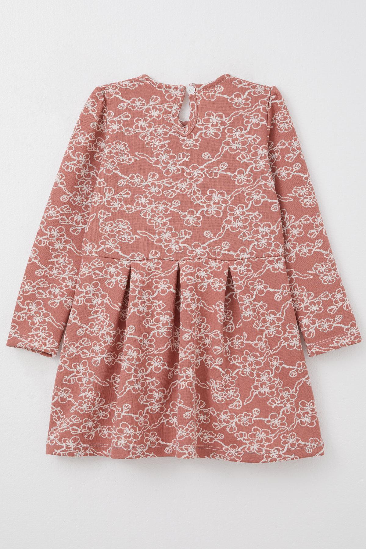 Breeze Kız Çocuk Uzun Kollu Elbise Çiçek Desenli Kiremit (1.5-5 Yaş)