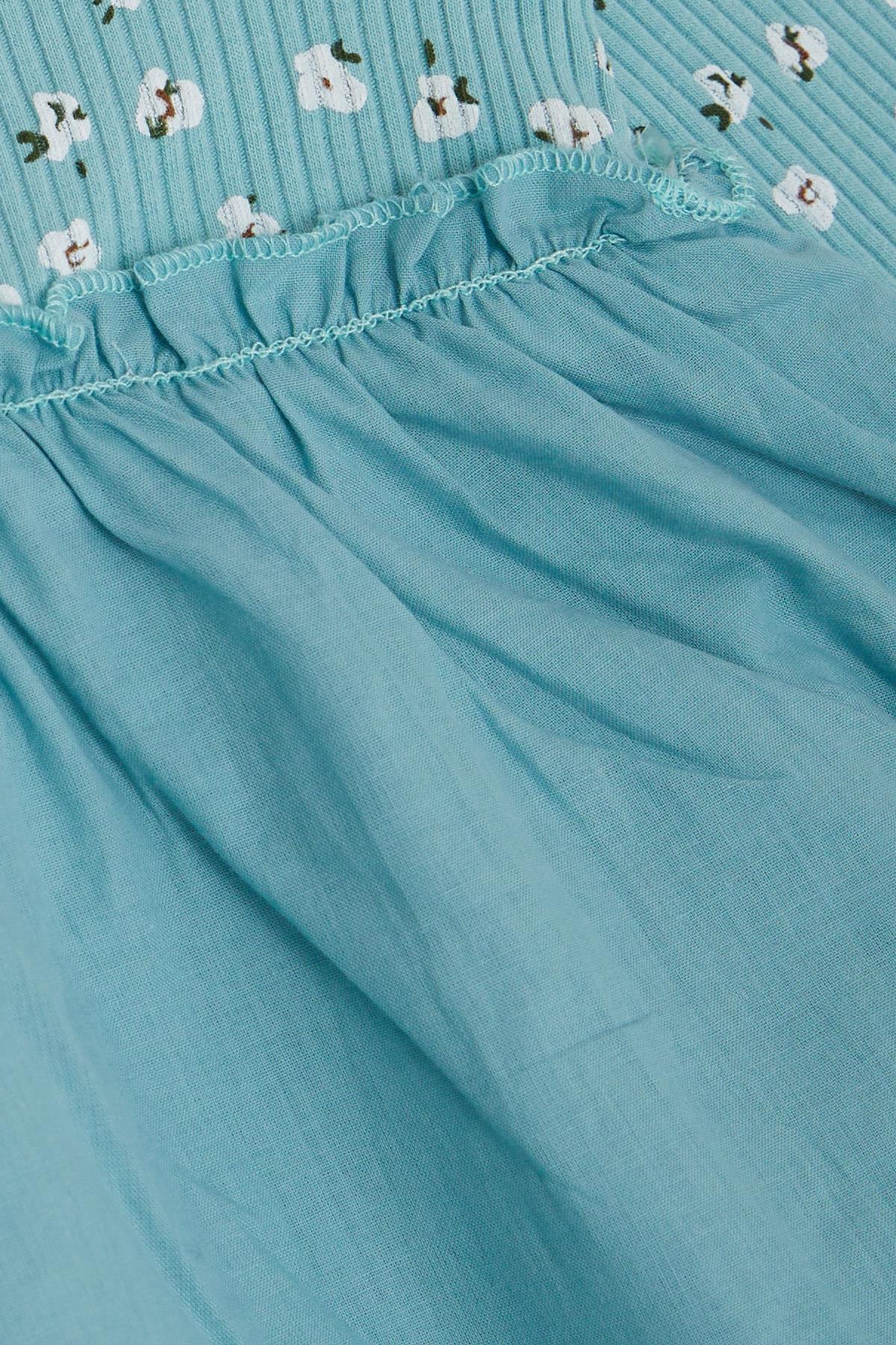 Breeze Kız Çocuk Uzun Kollu Elbise Çiçek Desenli Düğmeli Omzu Fırfırlı Su Yeşili (2-6 Yaş)