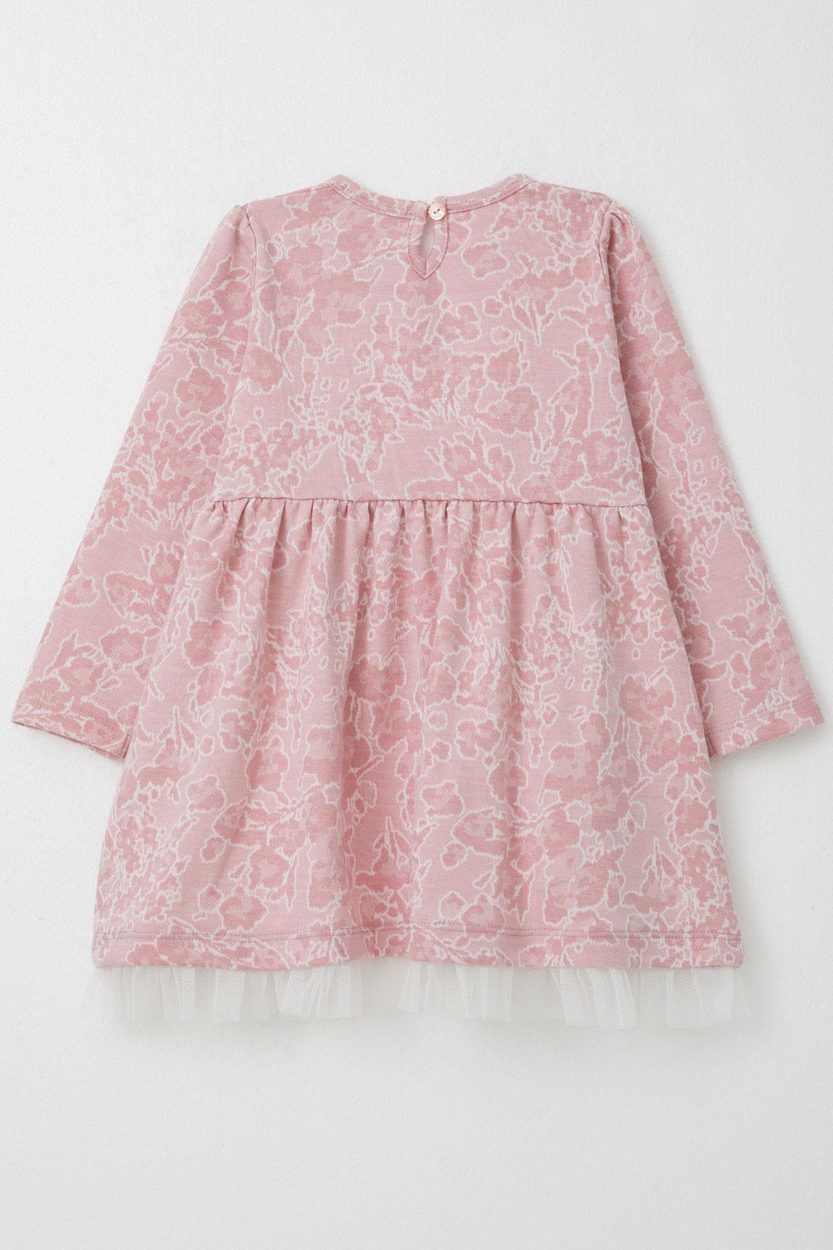 Breeze Kız Çocuk Uzun Kollu Elbise Çiçek Desenli Gülkurusu (3-7 Yaş)