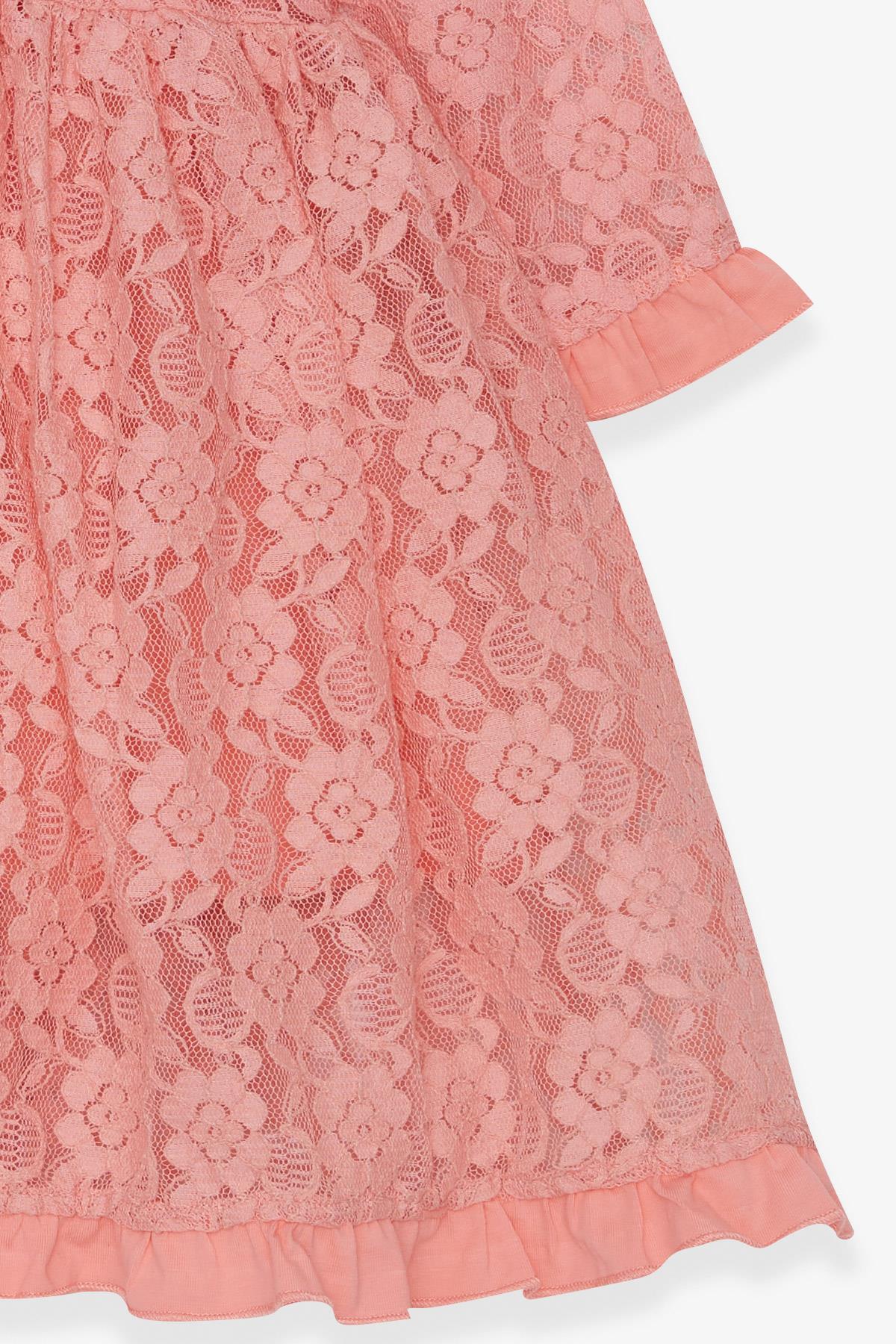 Breeze Kız Çocuk Uzun Kollu Elbise Dantelli Fiyonklu Somon (2-5 Yaş)