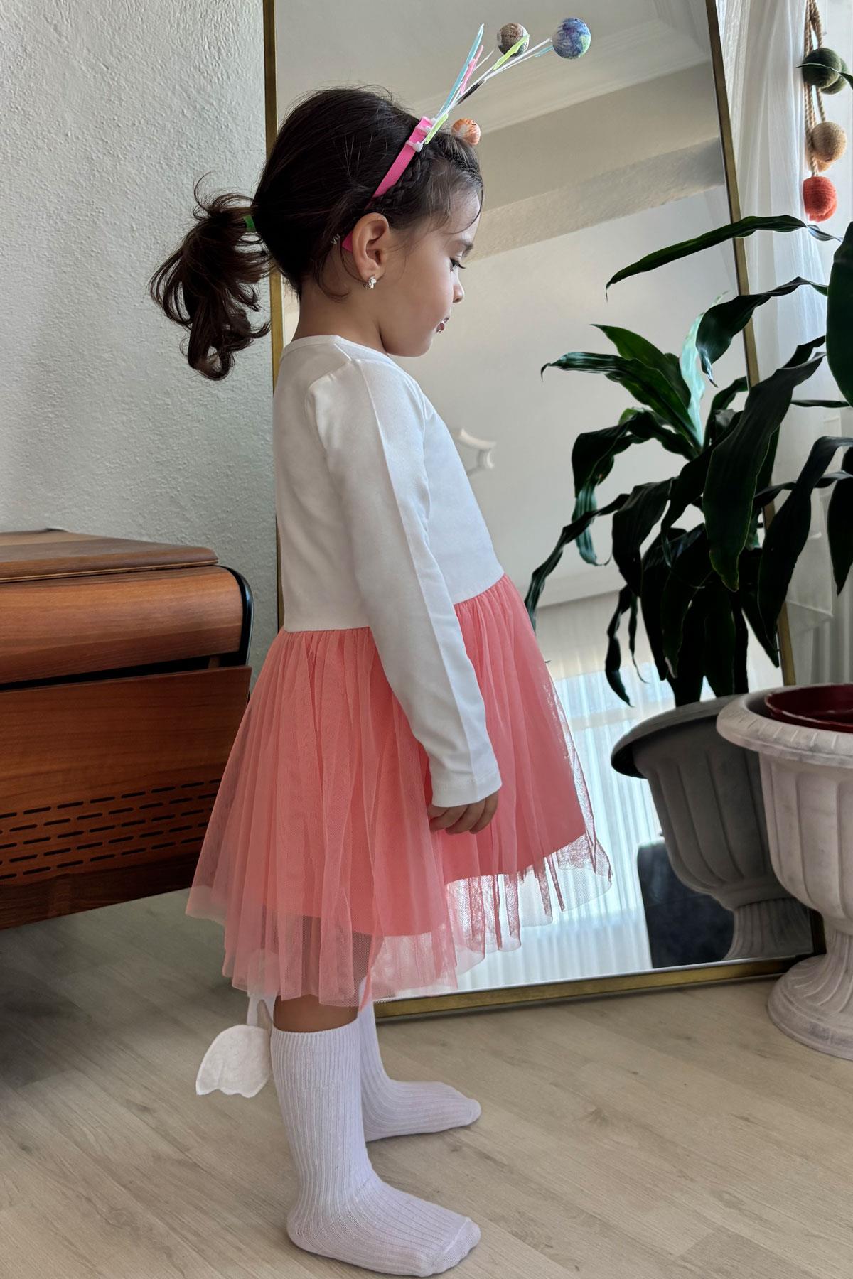 Breeze Kız Çocuk Uzun Kollu Elbise Fiyonklu Sevimli Baykuş Baskılı Ekru (1.5-5 Yaş)