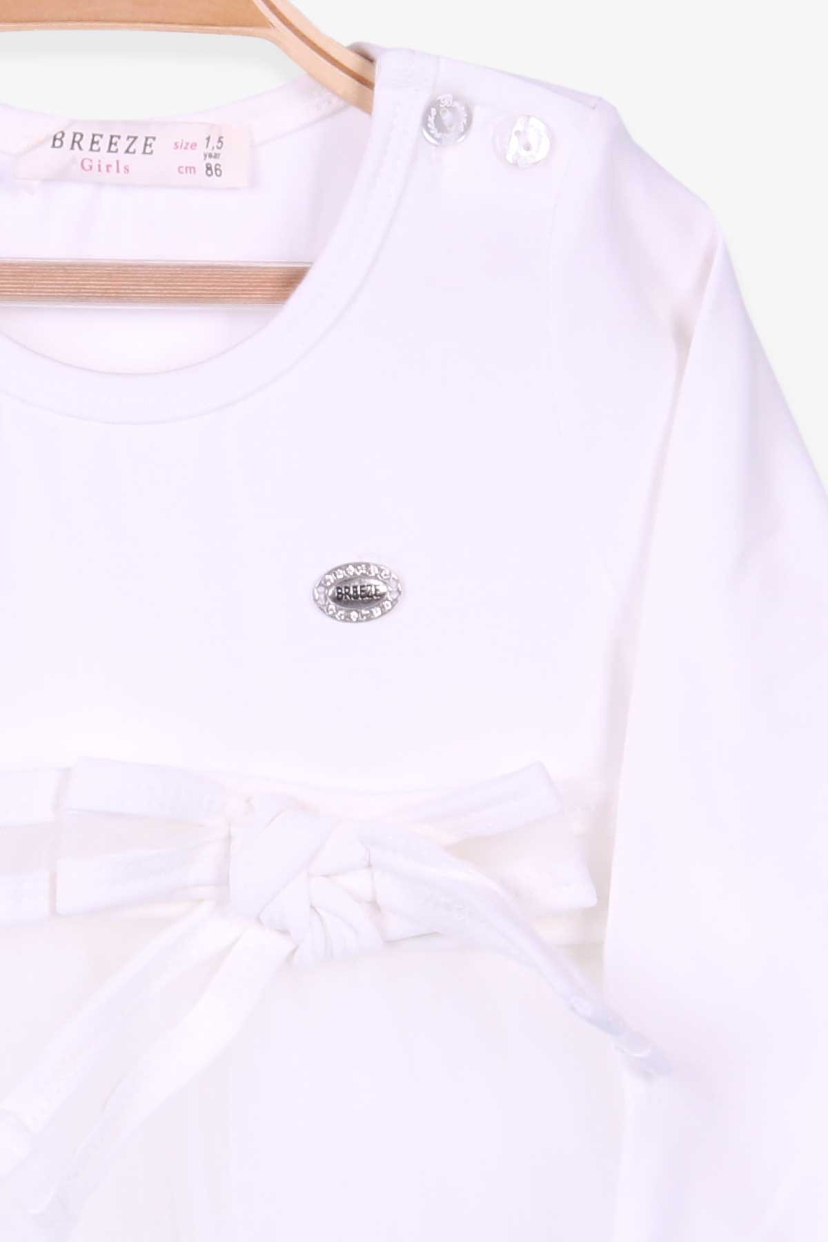 Breeze Kız Çocuk Uzun Kollu Elbise Fiyonklu Ekru (1.5-5 Yaş)