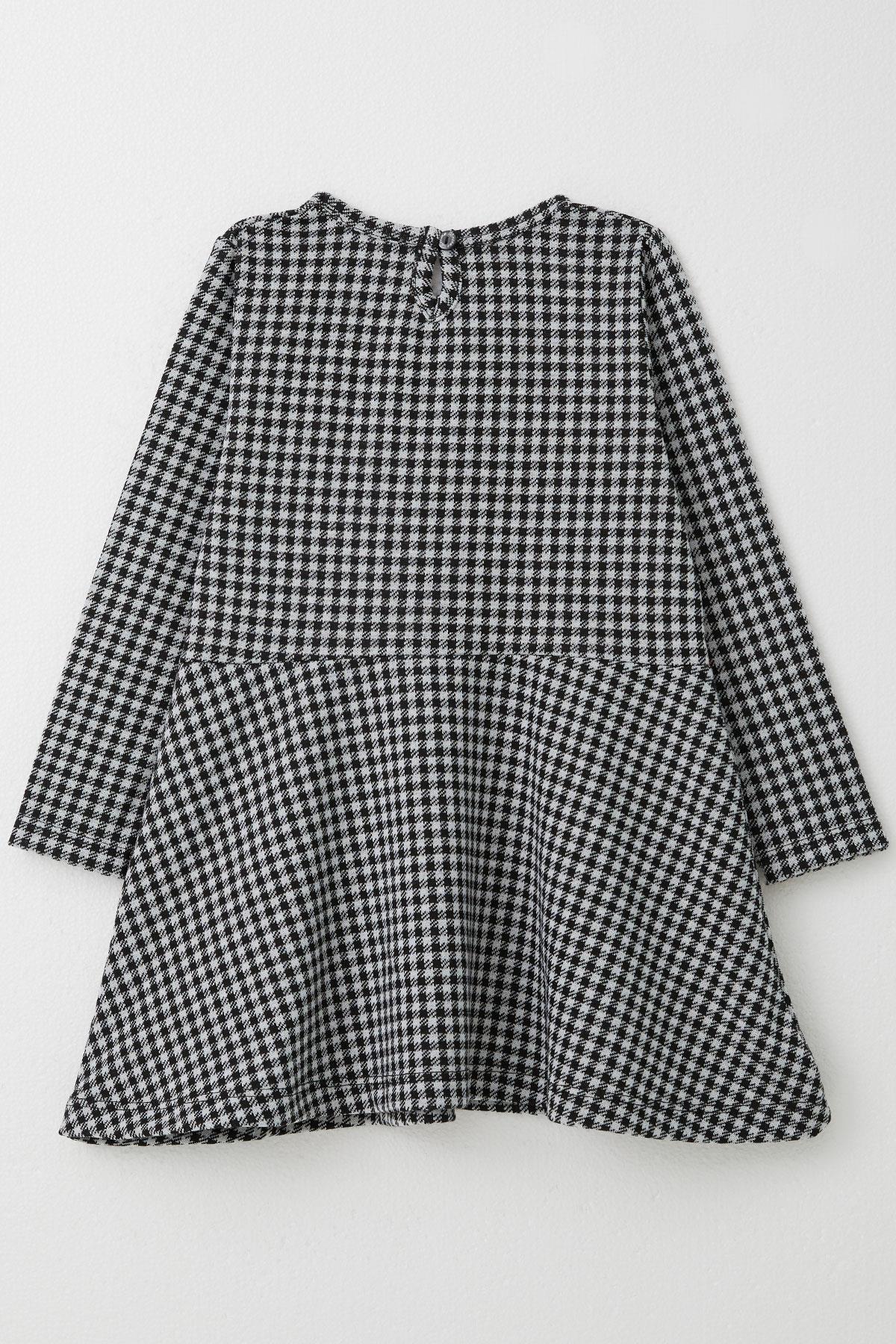 Breeze Kız Çocuk Uzun Kollu Elbise Kaz Ayağı Desenli Fiyonklu Siyah (3-8 Yaş)