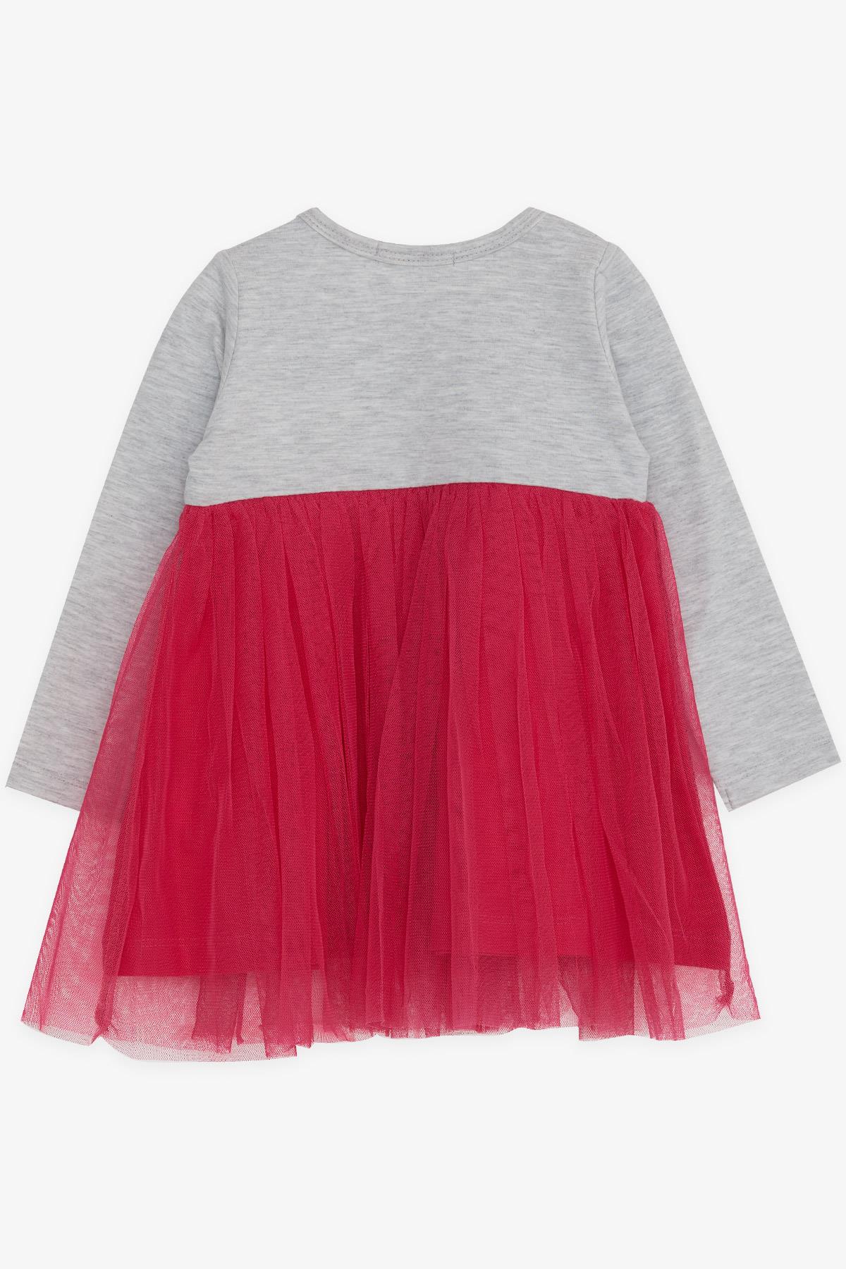 Breeze Kız Çocuk Uzun Kollu Elbise Kedicik Nakışlı Gri Melanj (1.5-5 Yaş)