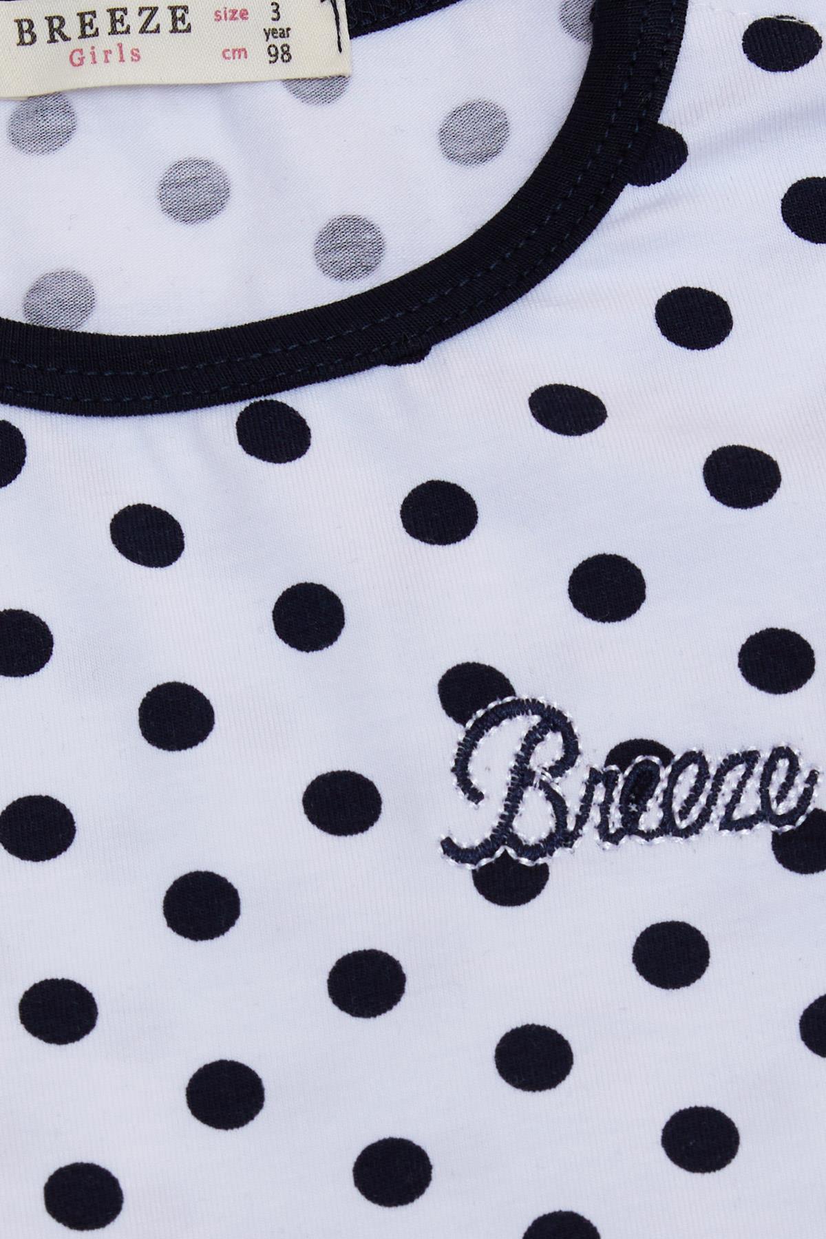 Breeze Kız Çocuk Uzun Kollu Elbise Kedicik Nakışlı Puantiyeli Beyaz (2-6 Yaş)