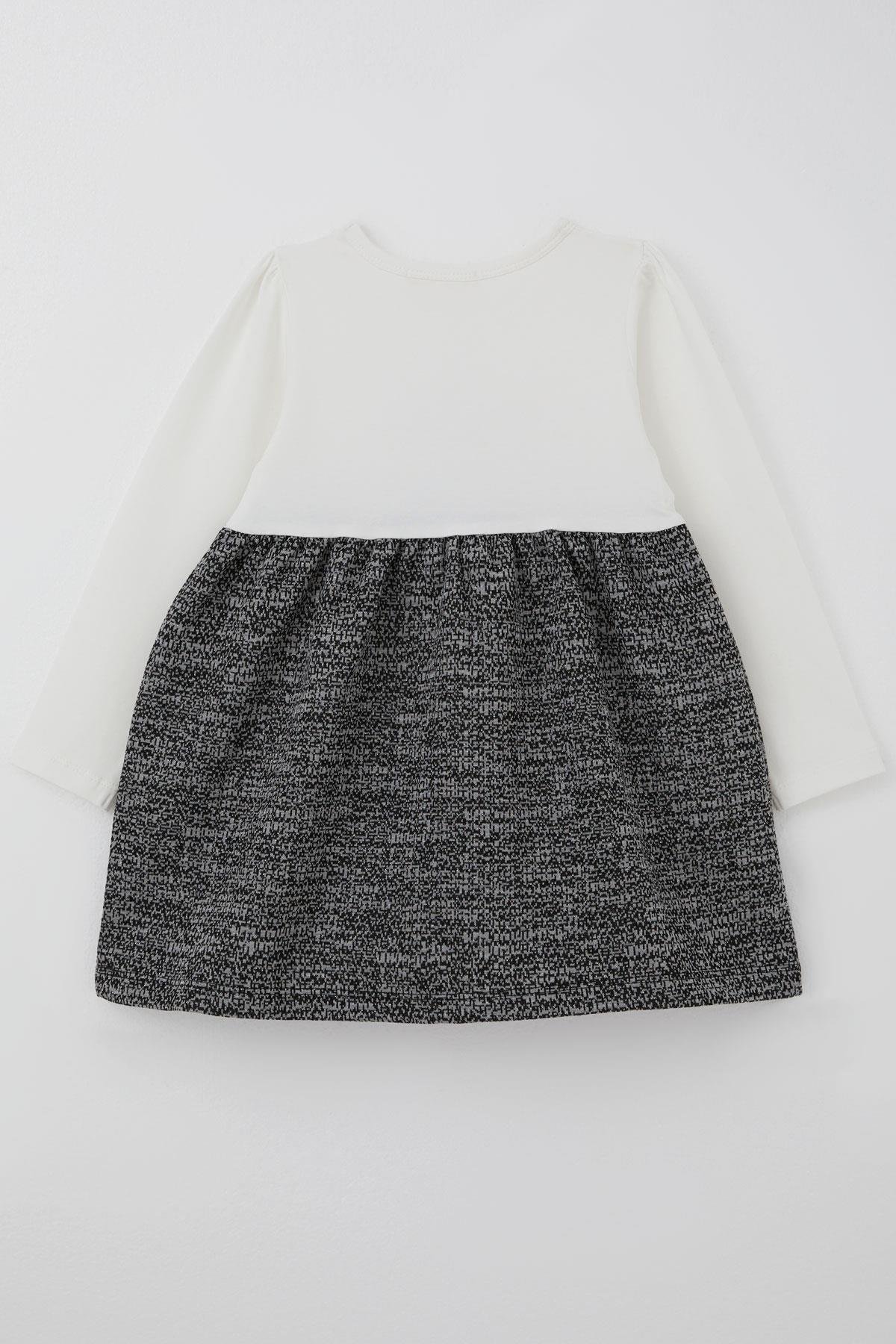 Breeze Kız Çocuk Uzun Kollu Elbise Kelebekli Yazı Baskılı Fiyonk Detaylı Ekru (2-6 Yaş)