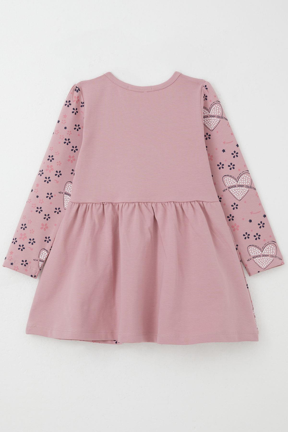 Breeze Kız Çocuk Uzun Kollu Elbise Moda Temalı Çiçek Desenli Gülkurusu (3-7 Yaş)