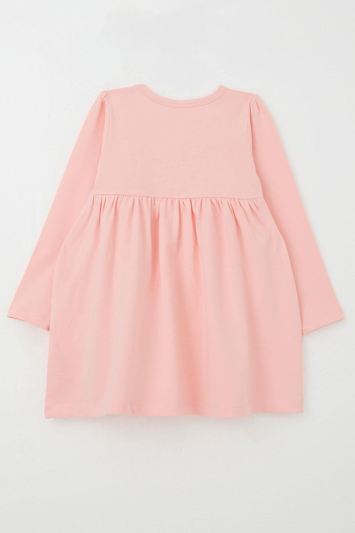 Breeze Kız Çocuk Uzun Kollu Elbise Papatya Baskılı Pembe (2-6 Yaş)