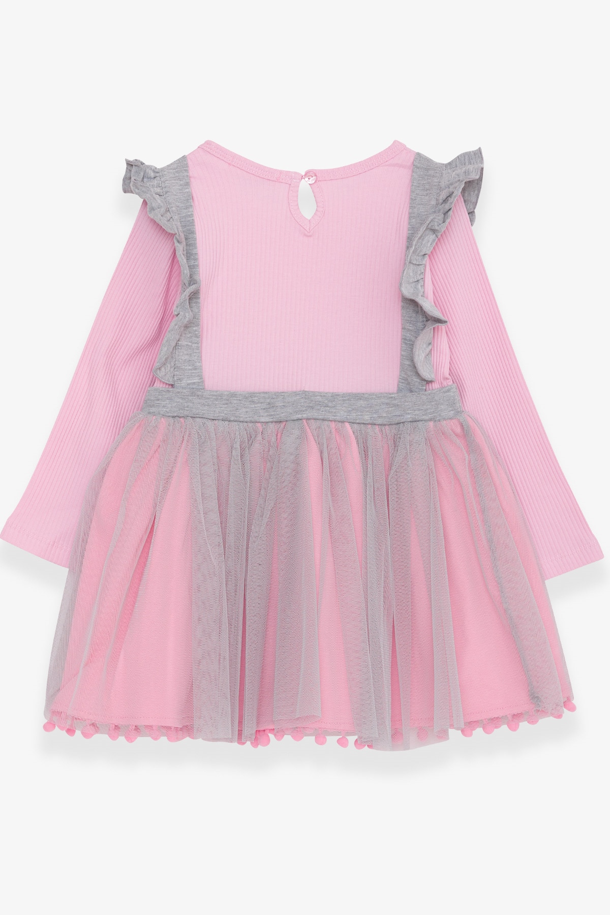 Breeze Kız Çocuk Uzun Kollu Elbise Ponponlu Tüllü Pudra (1.5-5 Yaş)