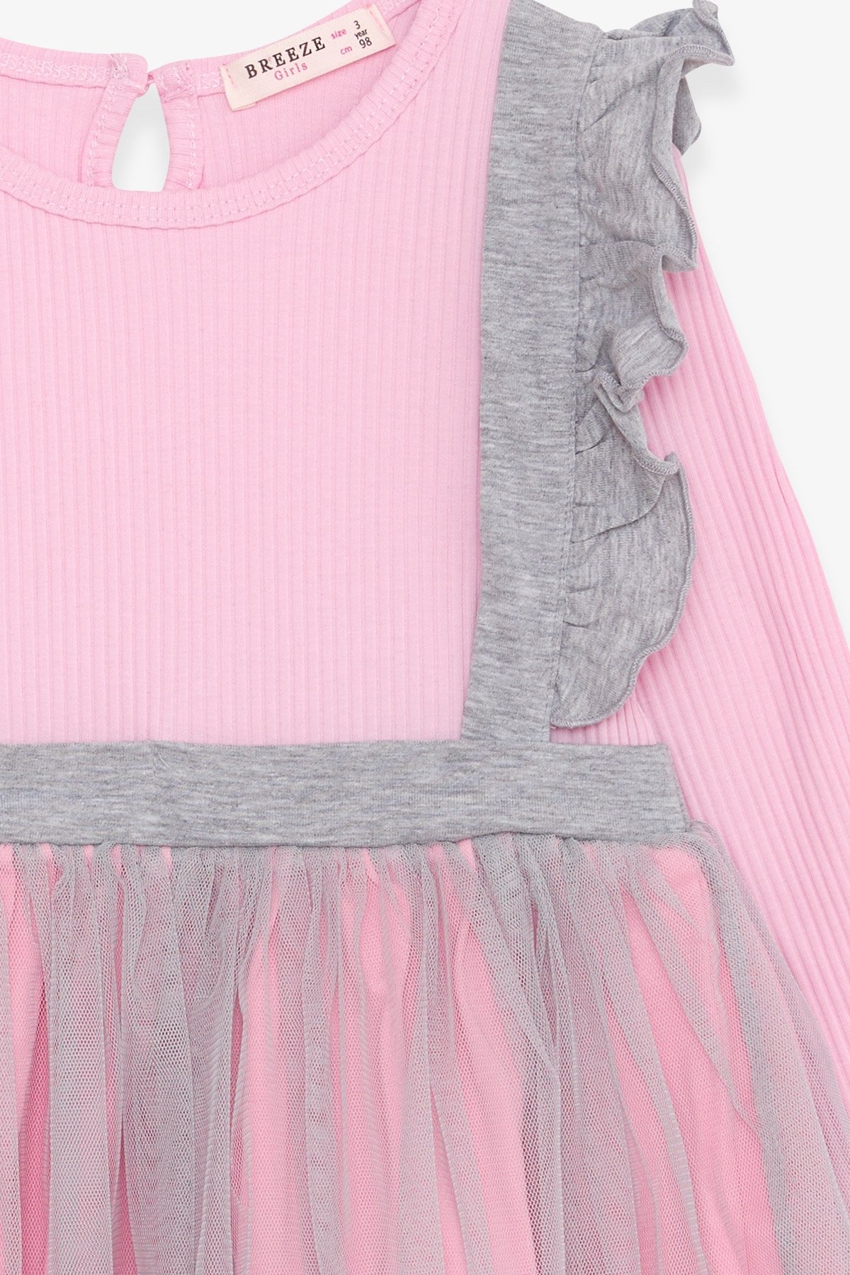 Breeze Kız Çocuk Uzun Kollu Elbise Ponponlu Tüllü Pudra (1.5-5 Yaş)