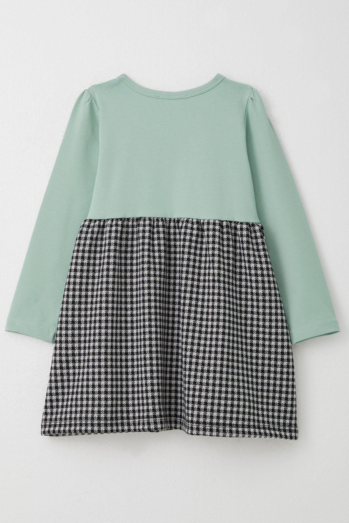 Breeze Kız Çocuk Uzun Kollu Elbise Prenses Tacı Nakışlı Fiyonklu Su Yeşili (2-6 Yaş)