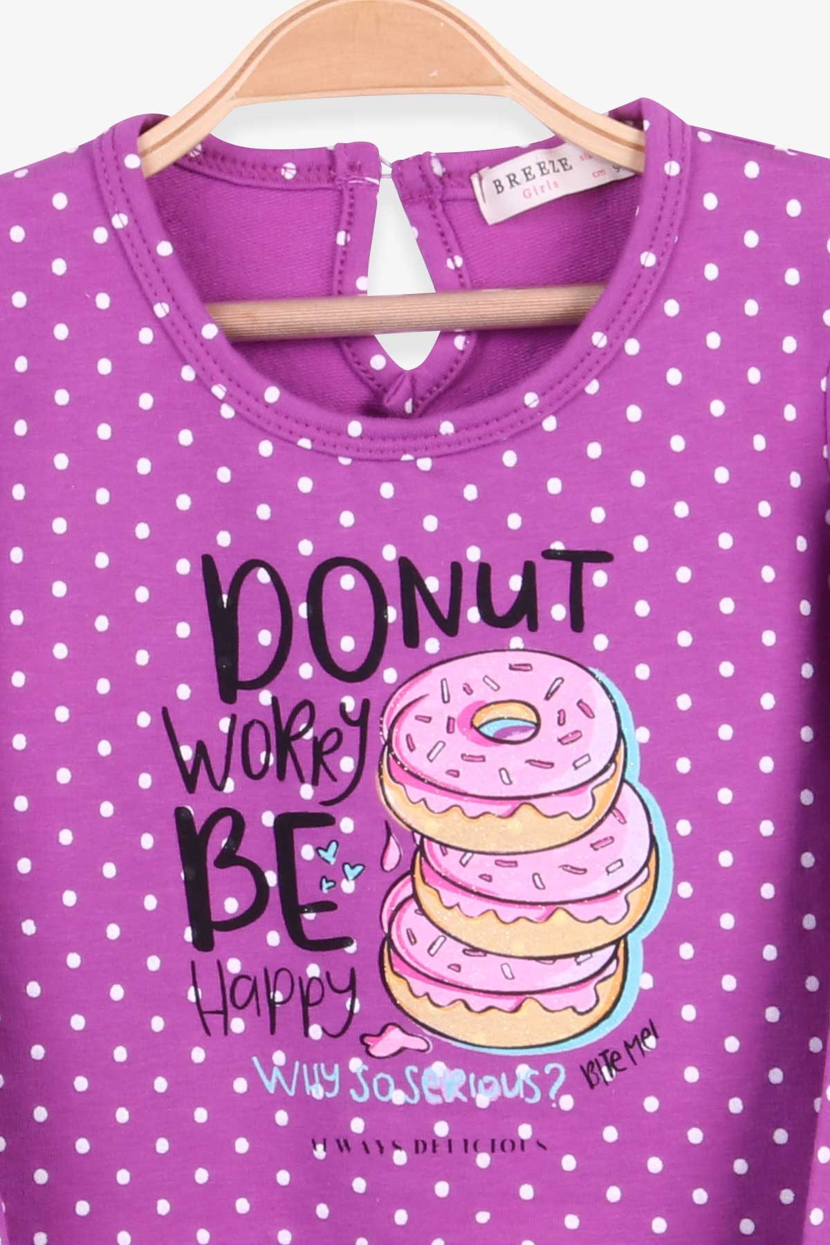 Breeze Kız Çocuk Uzun Kollu Elbise Puantiyeli Mor (3-7 Yaş)