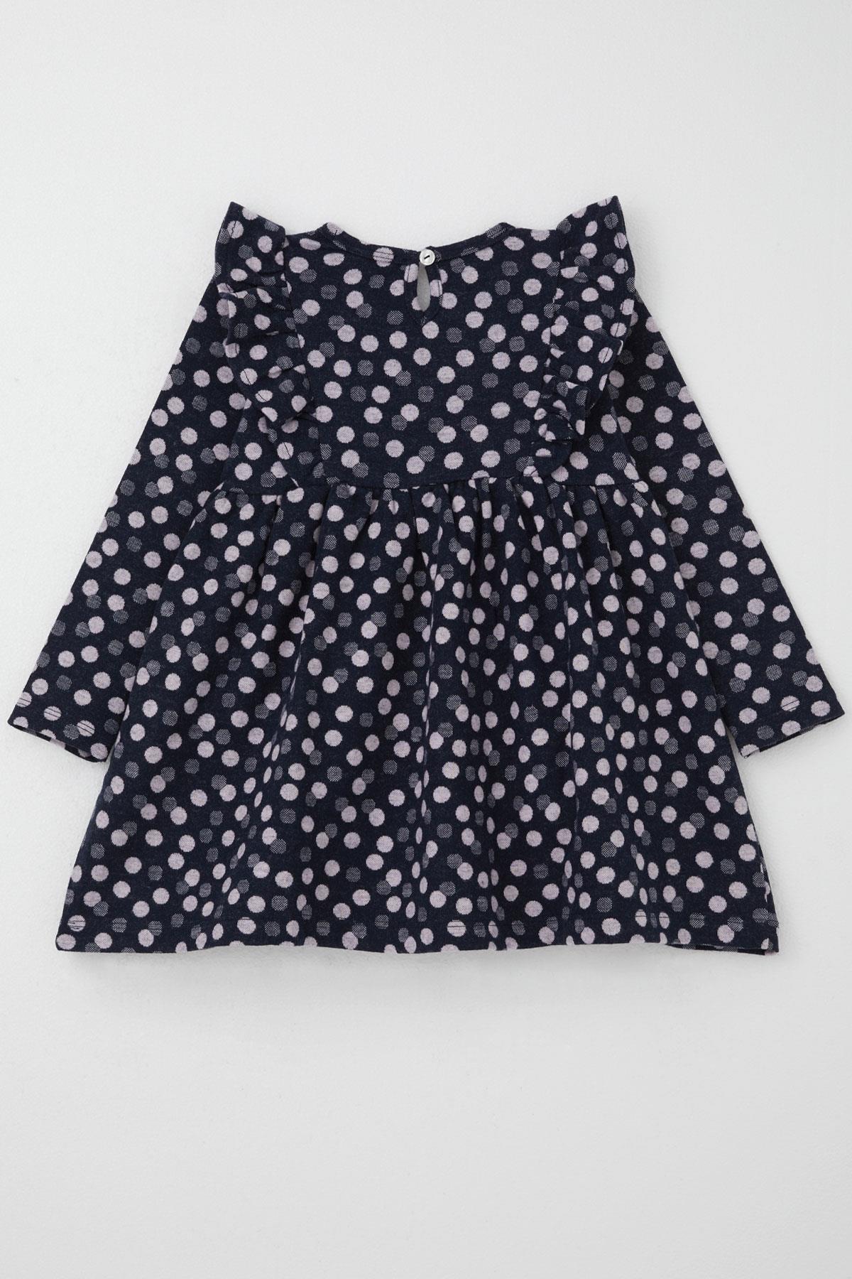 Breeze Kız Çocuk Uzun Kollu Elbise Puantiyeli Fiyonklu Lacivert (1.5-5 Yaş)