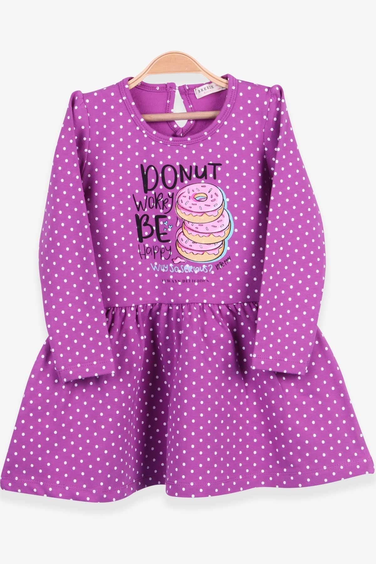 Breeze Kız Çocuk Uzun Kollu Elbise Puantiyeli Mor (3-7 Yaş)