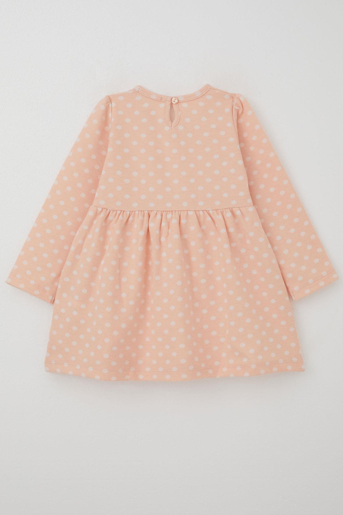 Breeze Kız Çocuk Uzun Kollu Elbise Puantiyeli Fiyonklu Somon (1.5-5 Yaş)