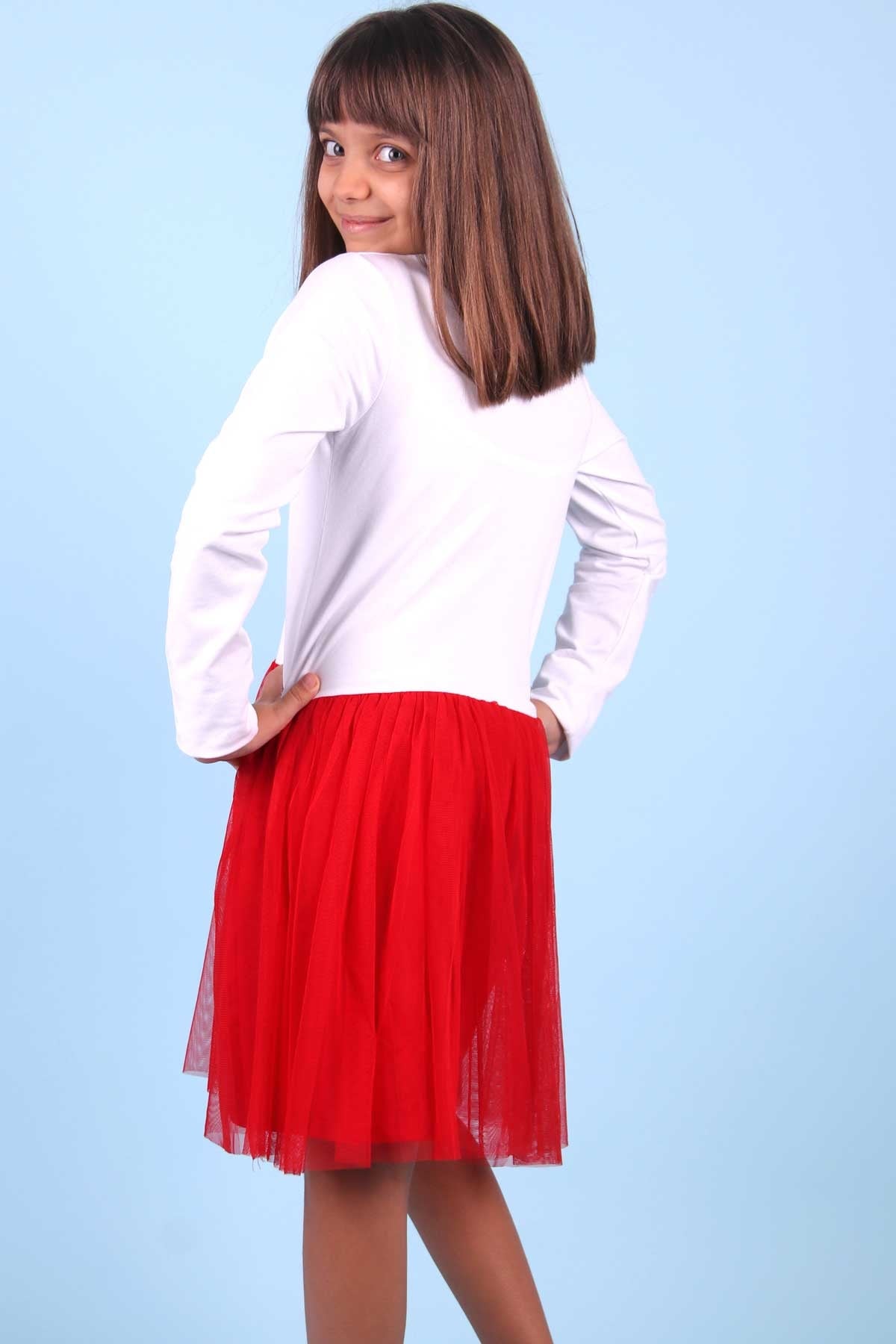 Breeze Kız Çocuk Uzun Kollu Elbise Pullu Kalpli Beyaz (6-12 Yaş)
