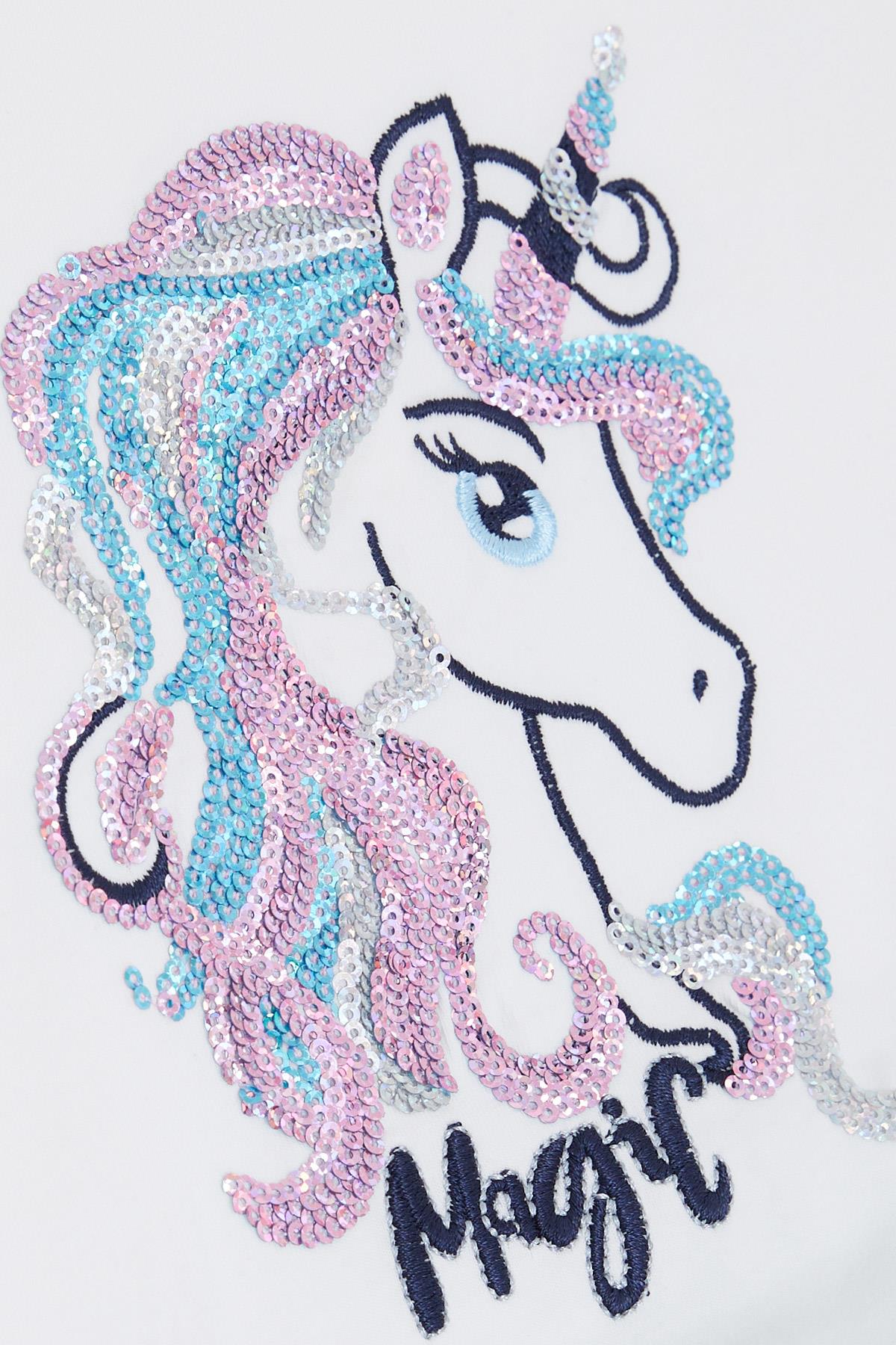 Breeze Kız Çocuk Uzun Kollu Elbise Pullu Unicorn Nakışlı Su Yeşili (5-10 Yaş)