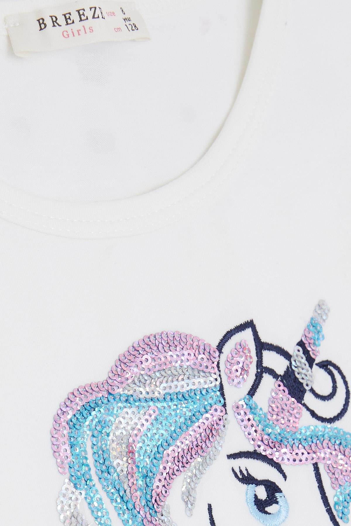 Breeze Kız Çocuk Uzun Kollu Elbise Pullu Unicorn Nakışlı Pembe (5-10 Yaş)
