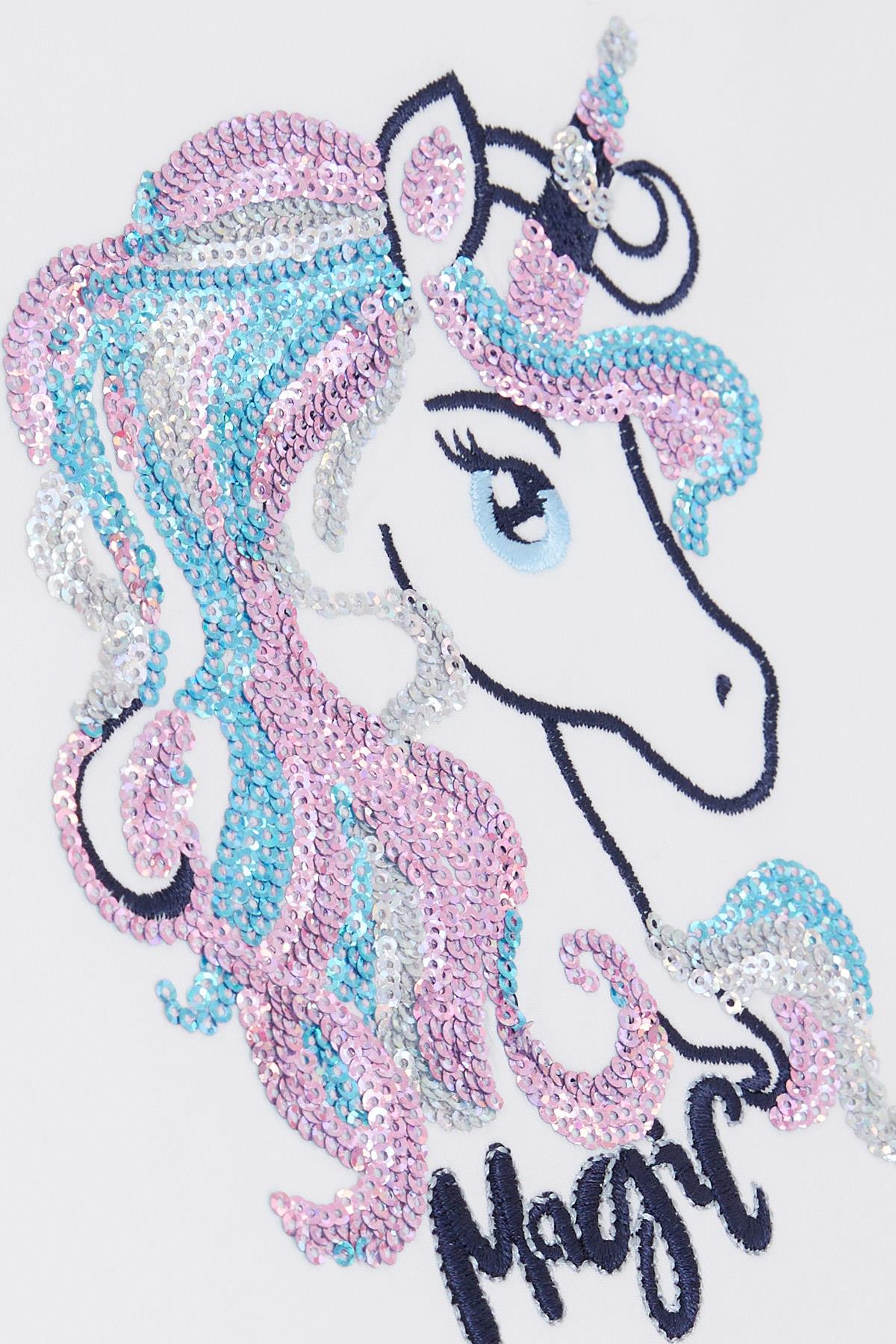 Breeze Kız Çocuk Uzun Kollu Elbise Pullu Unicorn Nakışlı Somon (5-10 Yaş)