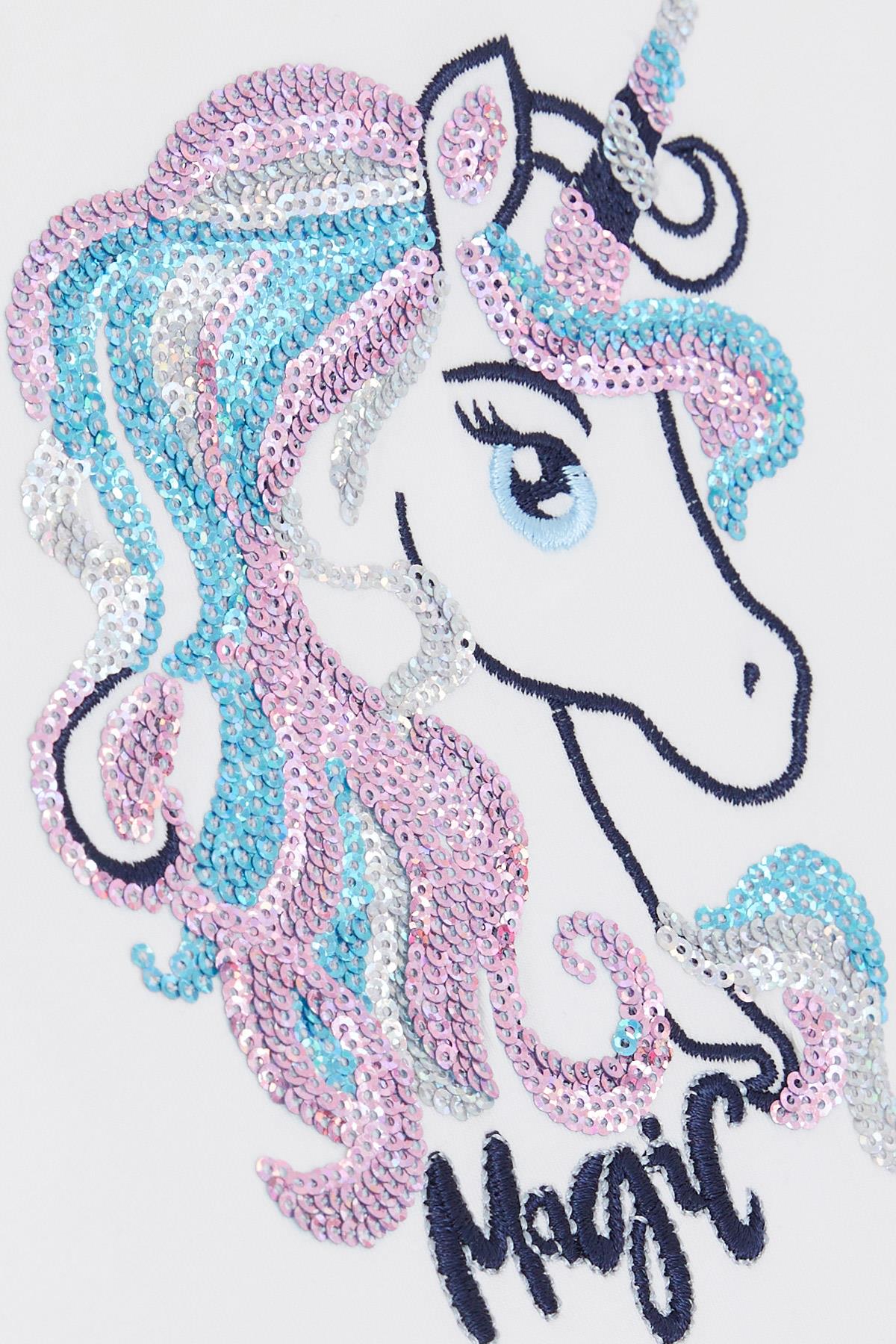 Breeze Kız Çocuk Uzun Kollu Elbise Pullu Unicorn Nakışlı Pembe (5-10 Yaş)
