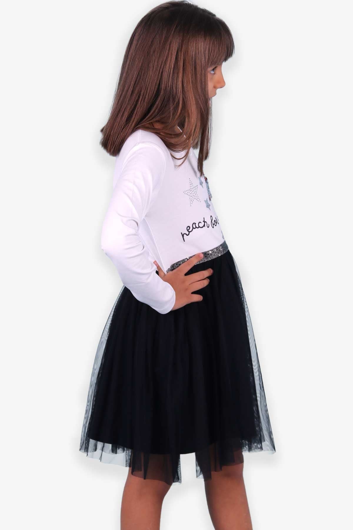 Breeze Kiz Çocuk Uzun Kollu Elbise Pullu Yildizli Lacivert (5-10 Yaş)