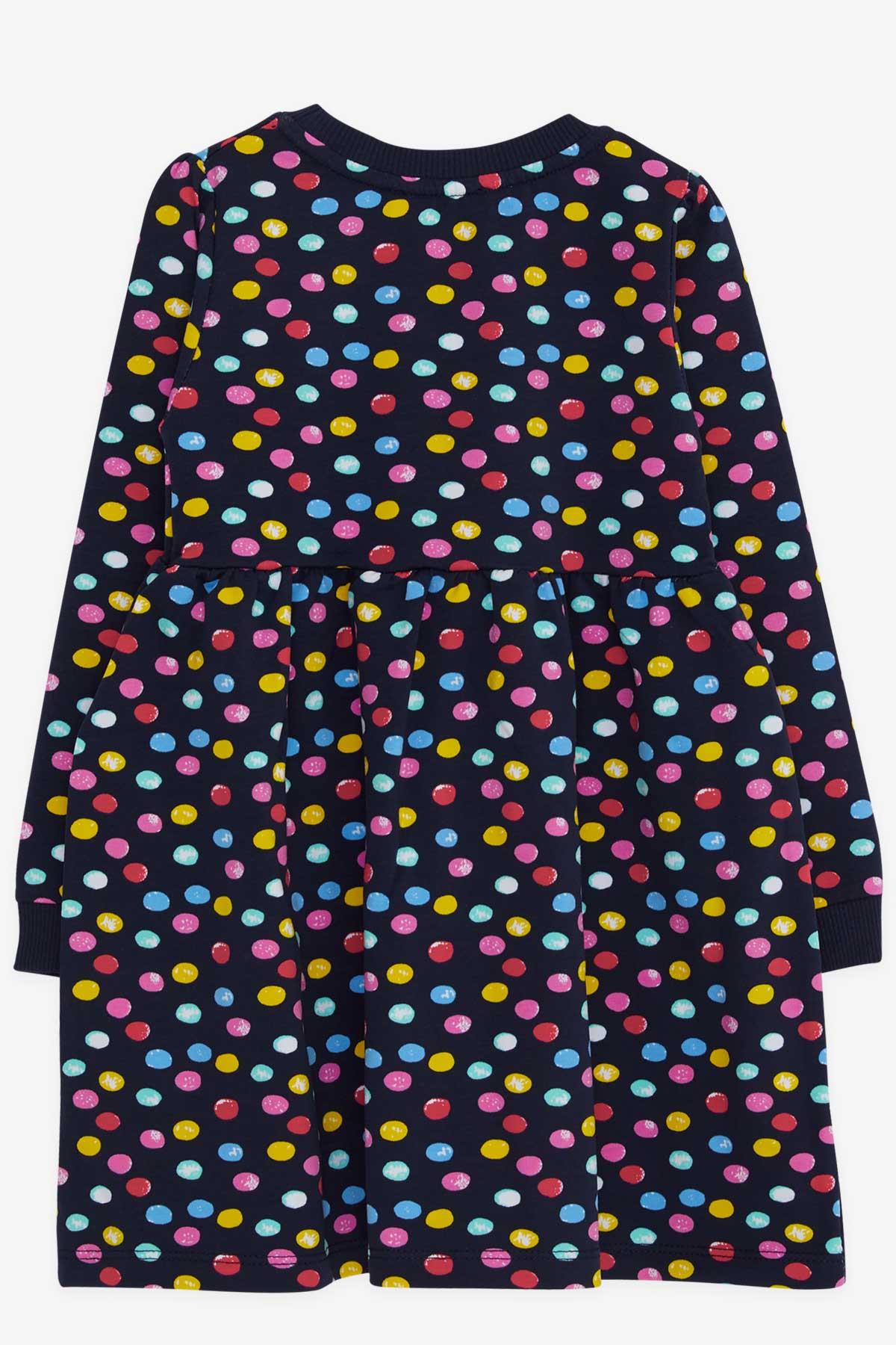 Breeze Kız Çocuk Uzun Kollu Elbise Renkli Puantiye Desenli Lacivert (1.5-5 Yaş)