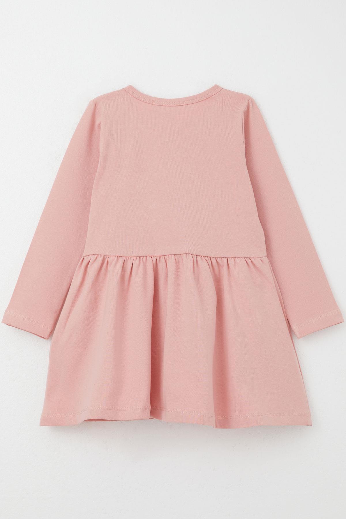 Breeze Kız Çocuk Uzun Kollu Elbise Renkli Çiçek Nakışlı Gülkurusu (1.5-5 Yaş)