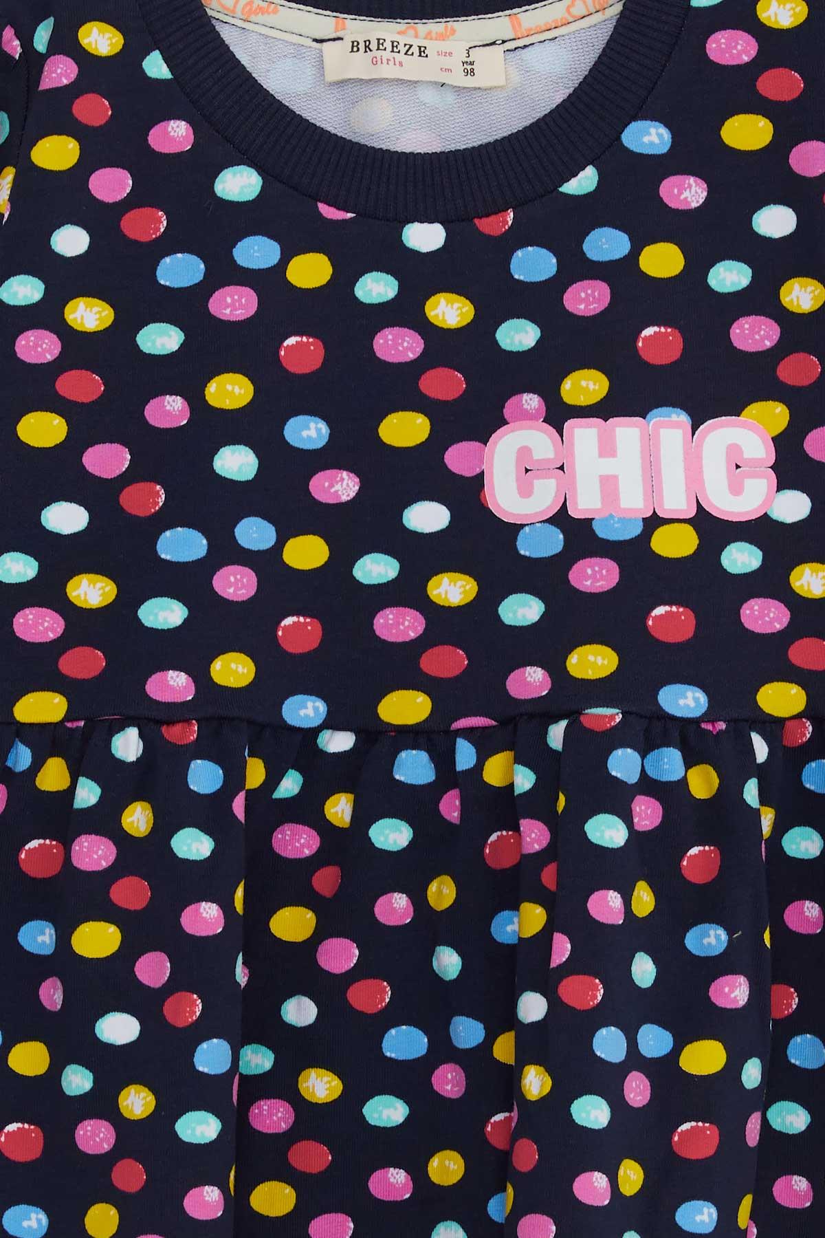 Breeze Kız Çocuk Uzun Kollu Elbise Renkli Puantiye Desenli Lacivert (1.5-5 Yaş)