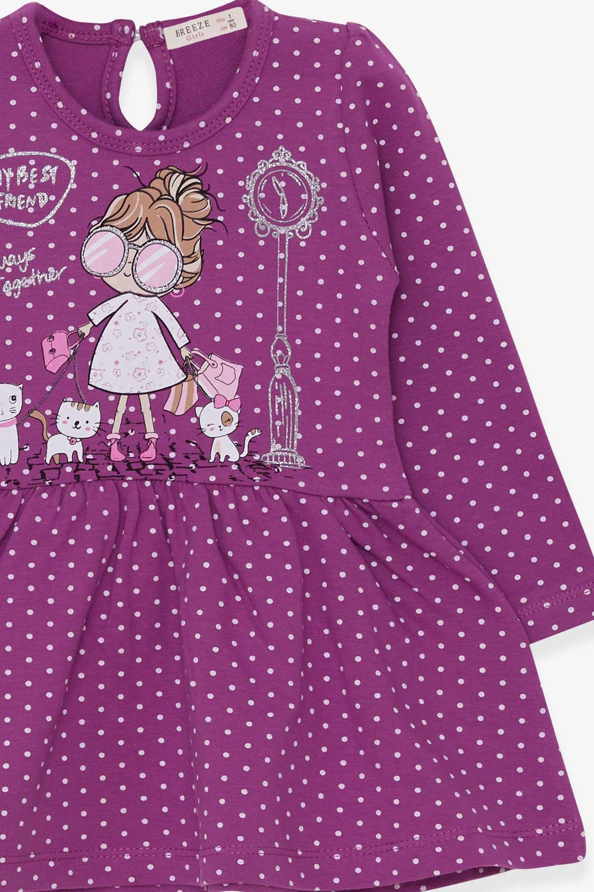 Breeze Kız Çocuk Uzun Kollu Elbise Simli Gözlüklü Kız Baskılı Mor (1-4 Yaş)