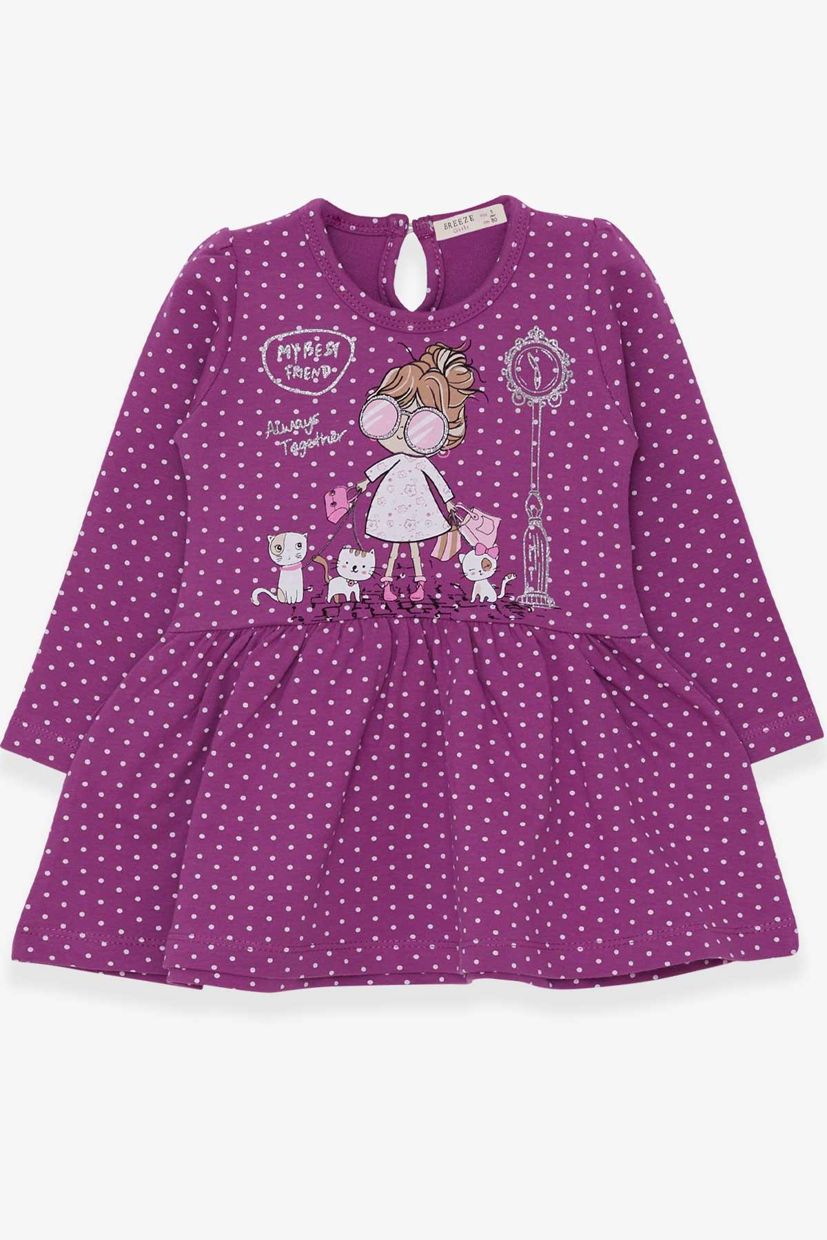 Breeze Kız Çocuk Uzun Kollu Elbise Simli Gözlüklü Kız Baskılı Mor (1-4 Yaş)