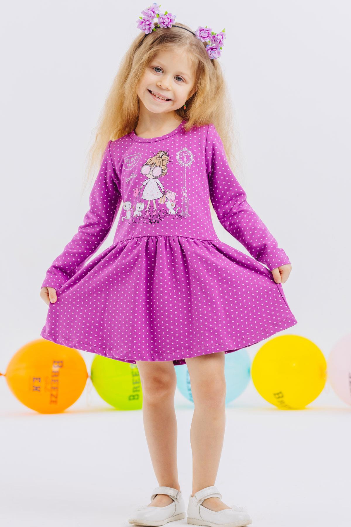 Breeze Kız Çocuk Uzun Kollu Elbise Simli Gözlüklü Kız Baskılı Mor (1-4 Yaş)
