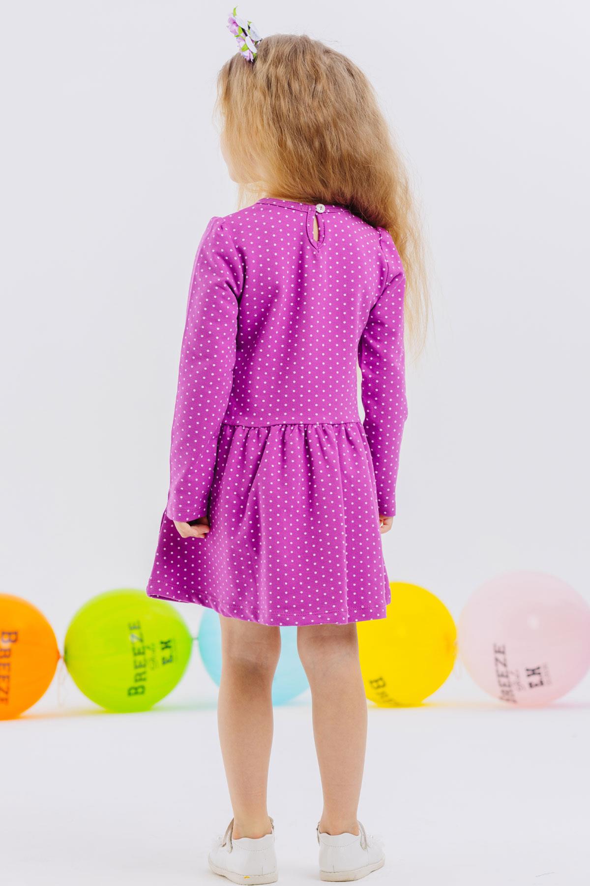 Breeze Kız Çocuk Uzun Kollu Elbise Simli Gözlüklü Kız Baskılı Mor (1-4 Yaş)