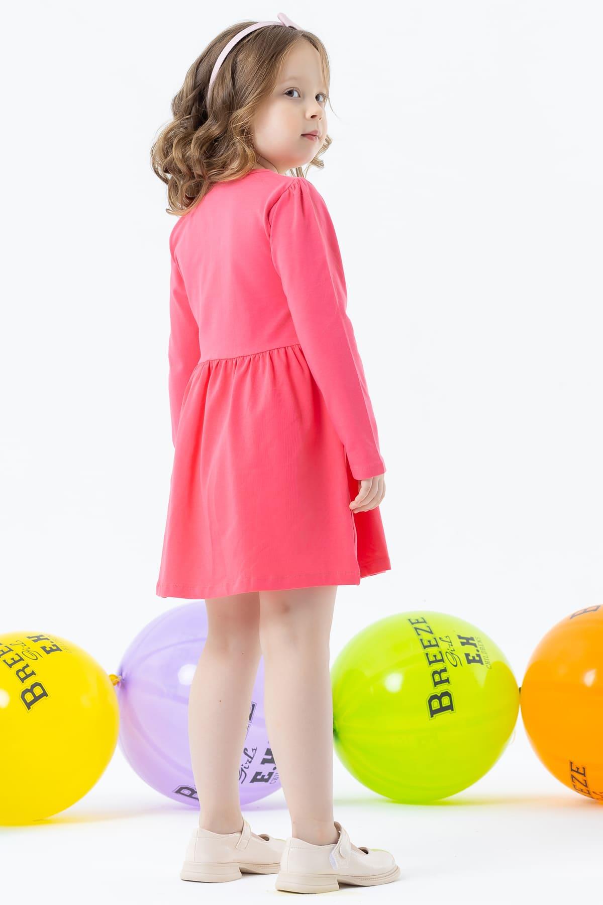 Breeze Kız Çocuk Uzun Kollu Elbise Tavşan Nakışlı Mercan (2-6 Yaş)