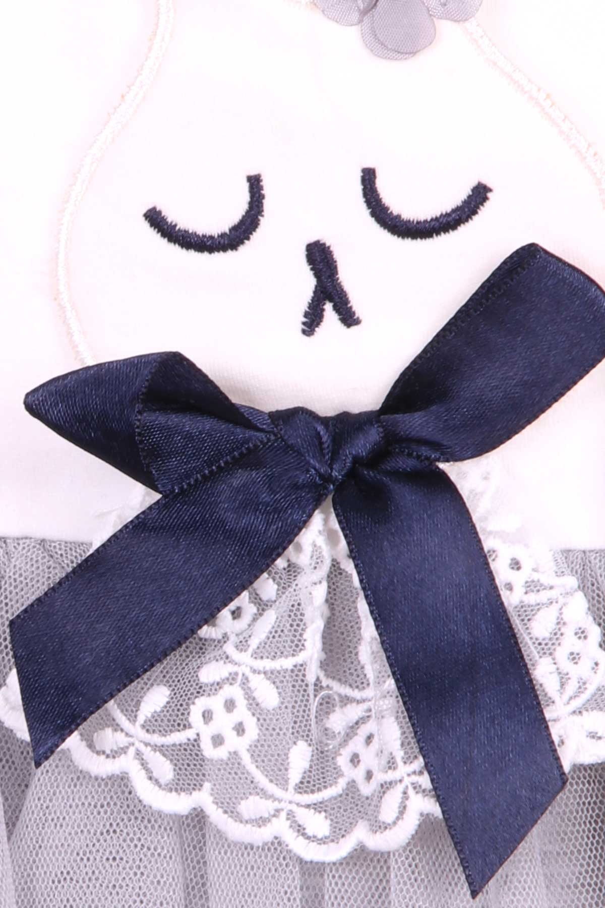 Breeze Kız Çocuk Uzun Kollu Elbise Tavşanlı Nakışlı Ekru (1.5-5 Yaş)