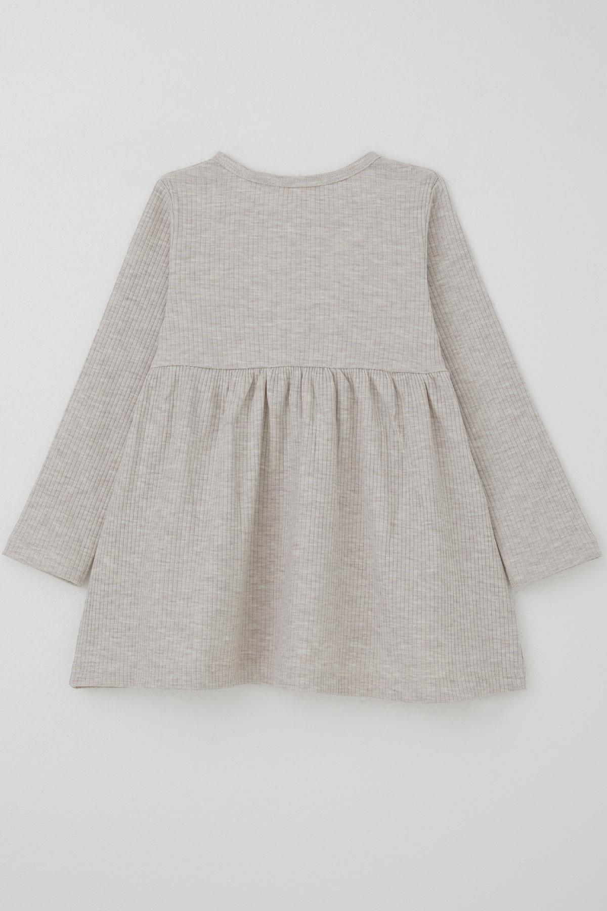 Breeze Kız Çocuk Uzun Kollu Elbise Tilkicik Nakışlı Bej Melanj (1.5-5 Yaş)