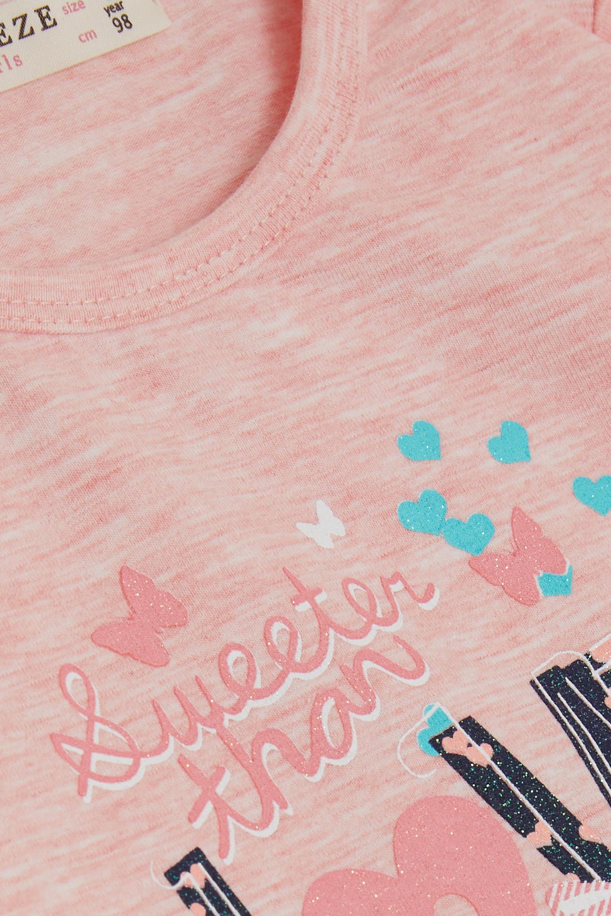 Breeze Kız Çocuk Uzun Kollu Elbise Tüllü Yazı Baskılı Somon Melanj (1.5-5 Yaş)