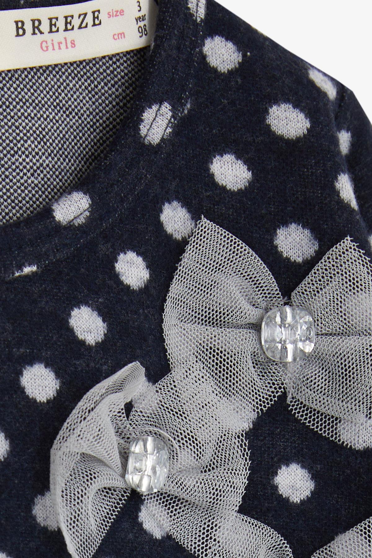 Breeze Kız Çocuk Uzun Kollu Elbise Tüllü Fiyonklu Lacivert (1.5-5 Yaş)