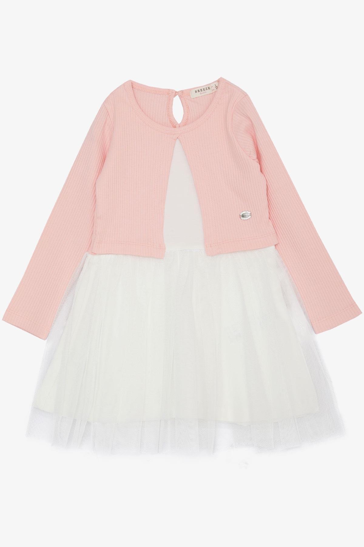 Breeze Kız Çocuk Uzun Kollu Elbise Tüllü Somon (3-4 Yaş)