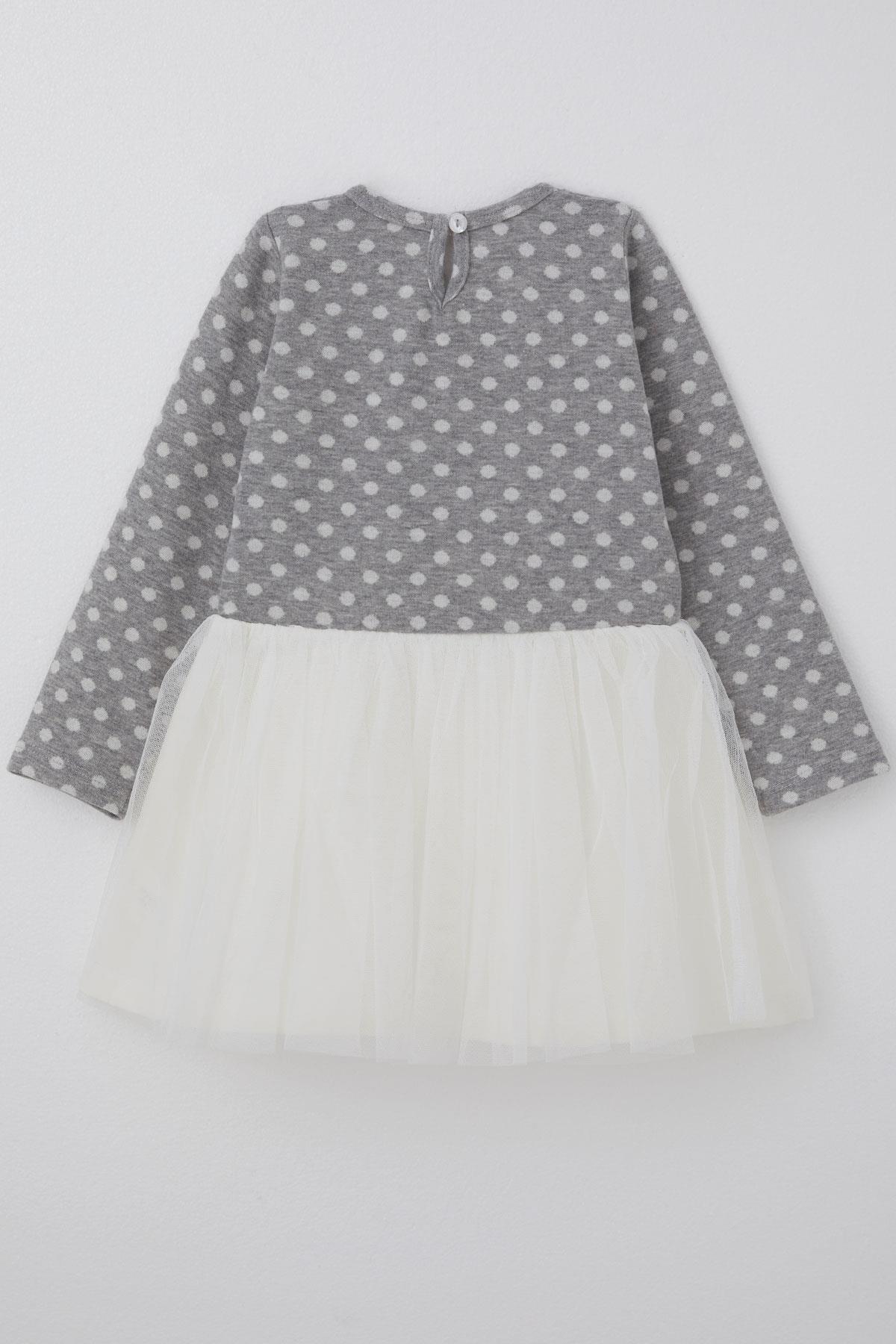 Breeze Kız Çocuk Uzun Kollu Elbise Tüllü Fiyonklu Açık Gri Melanj (1.5-5 Yaş)