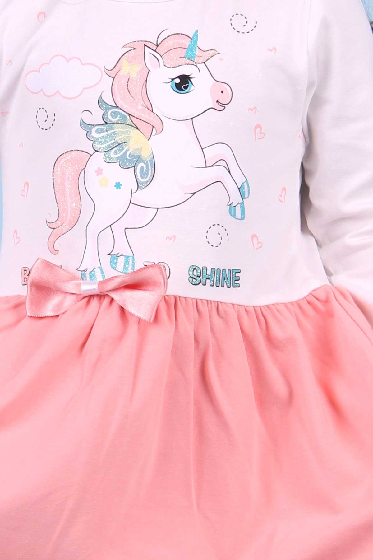 Breeze Kız Çocuk Uzun Kollu Elbise Unicorn Ekru (2-5 Yaş)