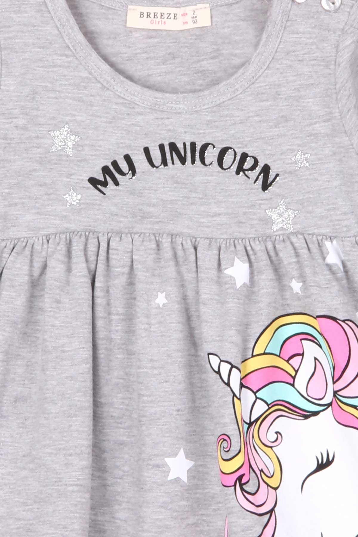 Breeze Kız Çocuk Uzun Kollu Elbise Unicorn Gri Melanj (2-6 Yaş)(2-6 Yaş)