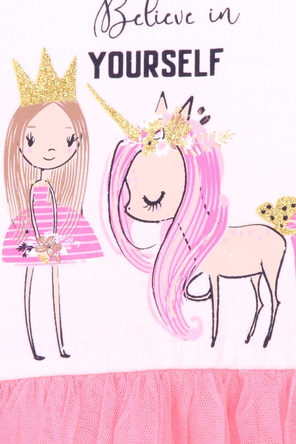 Breeze Kız Çocuk Uzun Kollu Elbise Unicorn Ekru (1.5-5 Yaş)