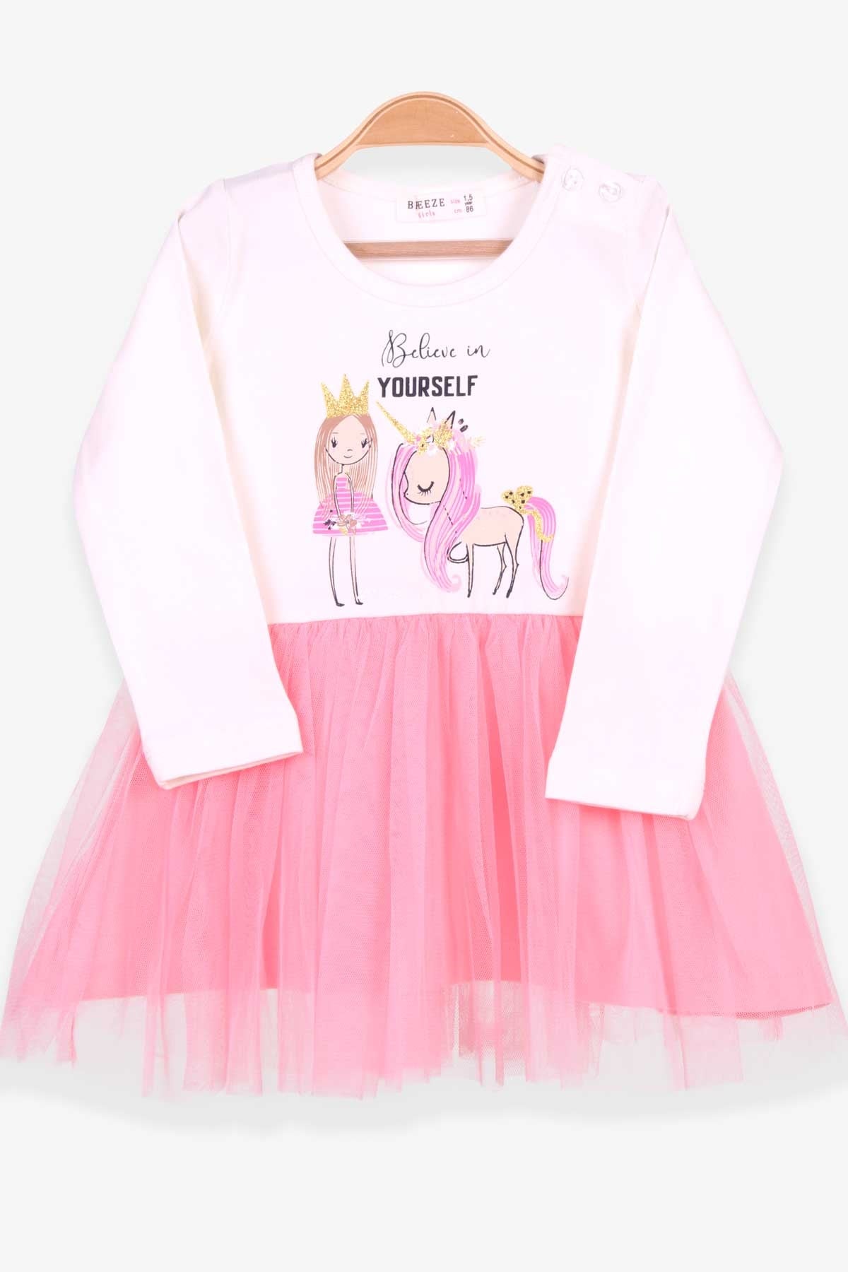 Breeze Kız Çocuk Uzun Kollu Elbise Unicorn Ekru (1.5-5 Yaş)