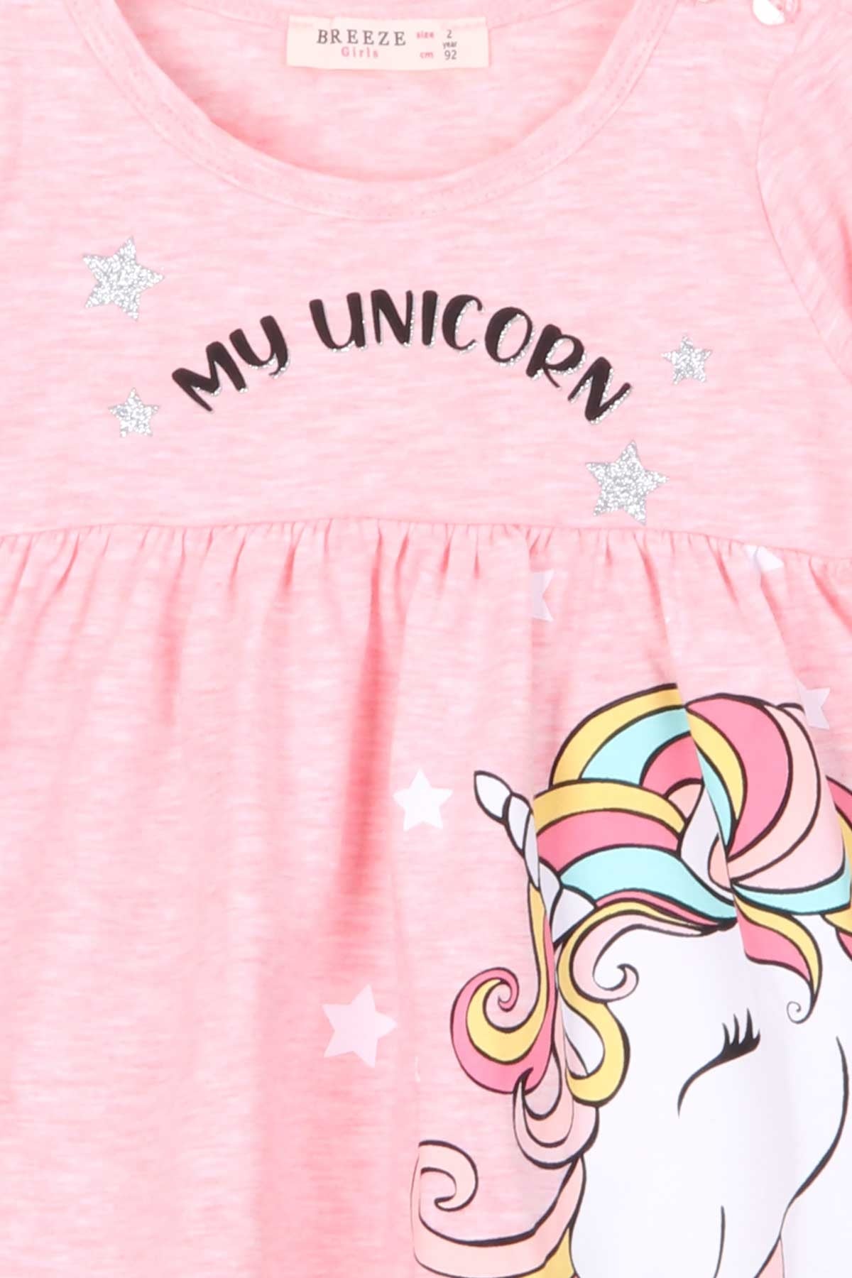 Breeze Kız Çocuk Uzun Kollu Elbise Unicorn Somon Melanj (2-6 Yaş)